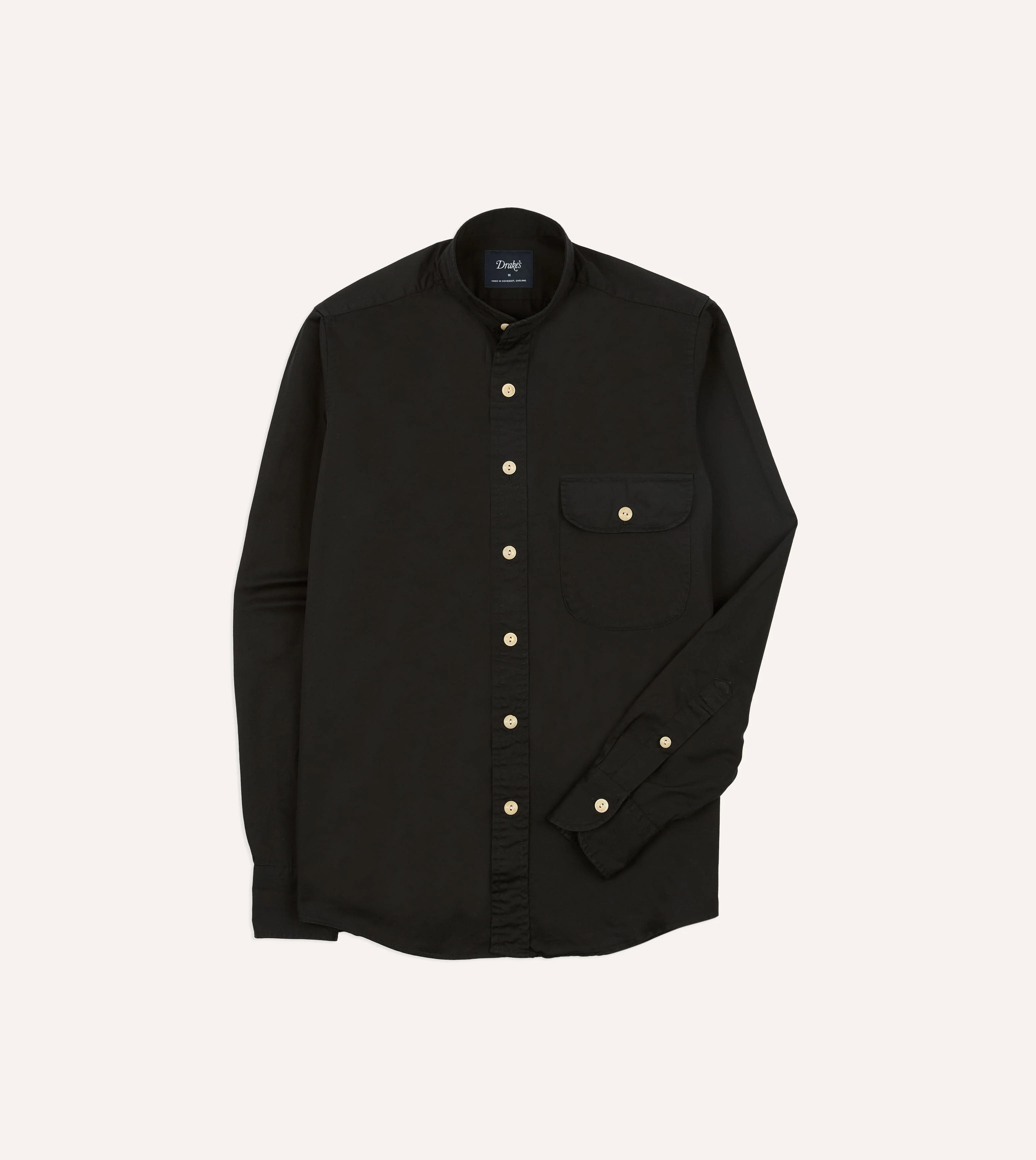 Black Cotton Mandarin Collar Shirt - Image 2