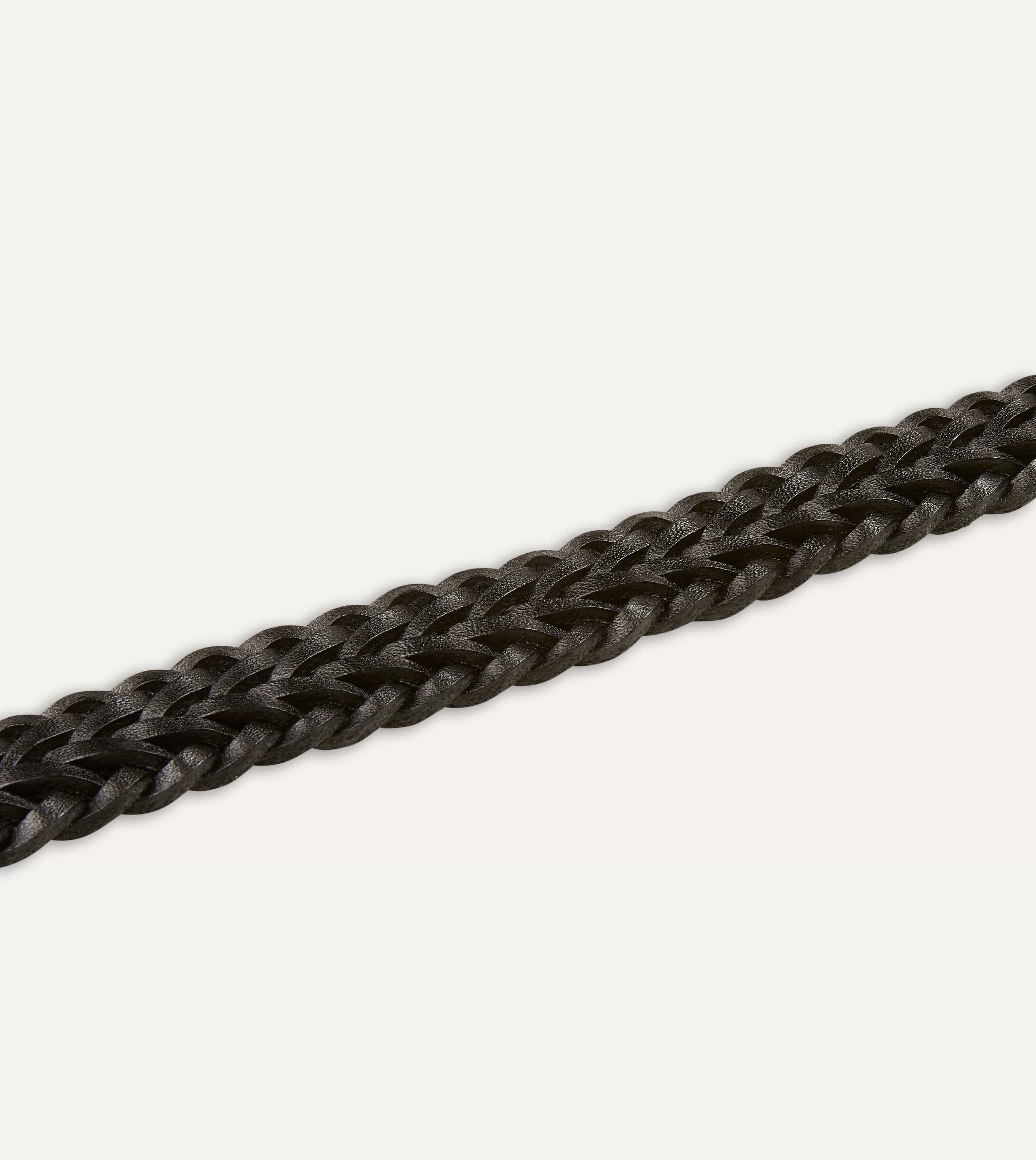 Black Plaited Bridle Leather Belt with Brass Buckle - Image 4