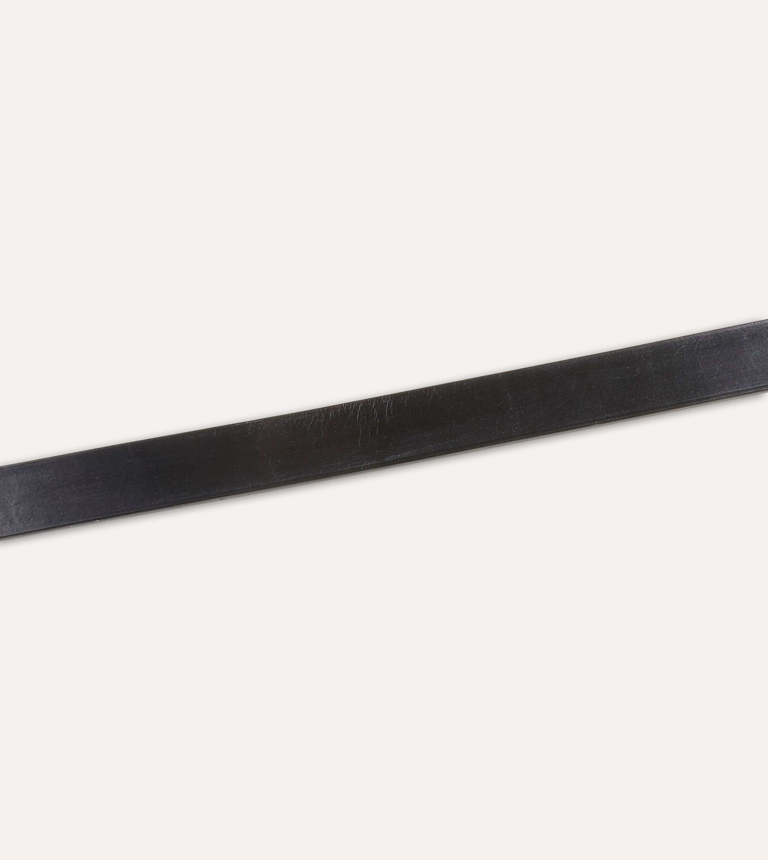 Black Unlined Bridle Leather Belt with Brass Buckle - Image 4