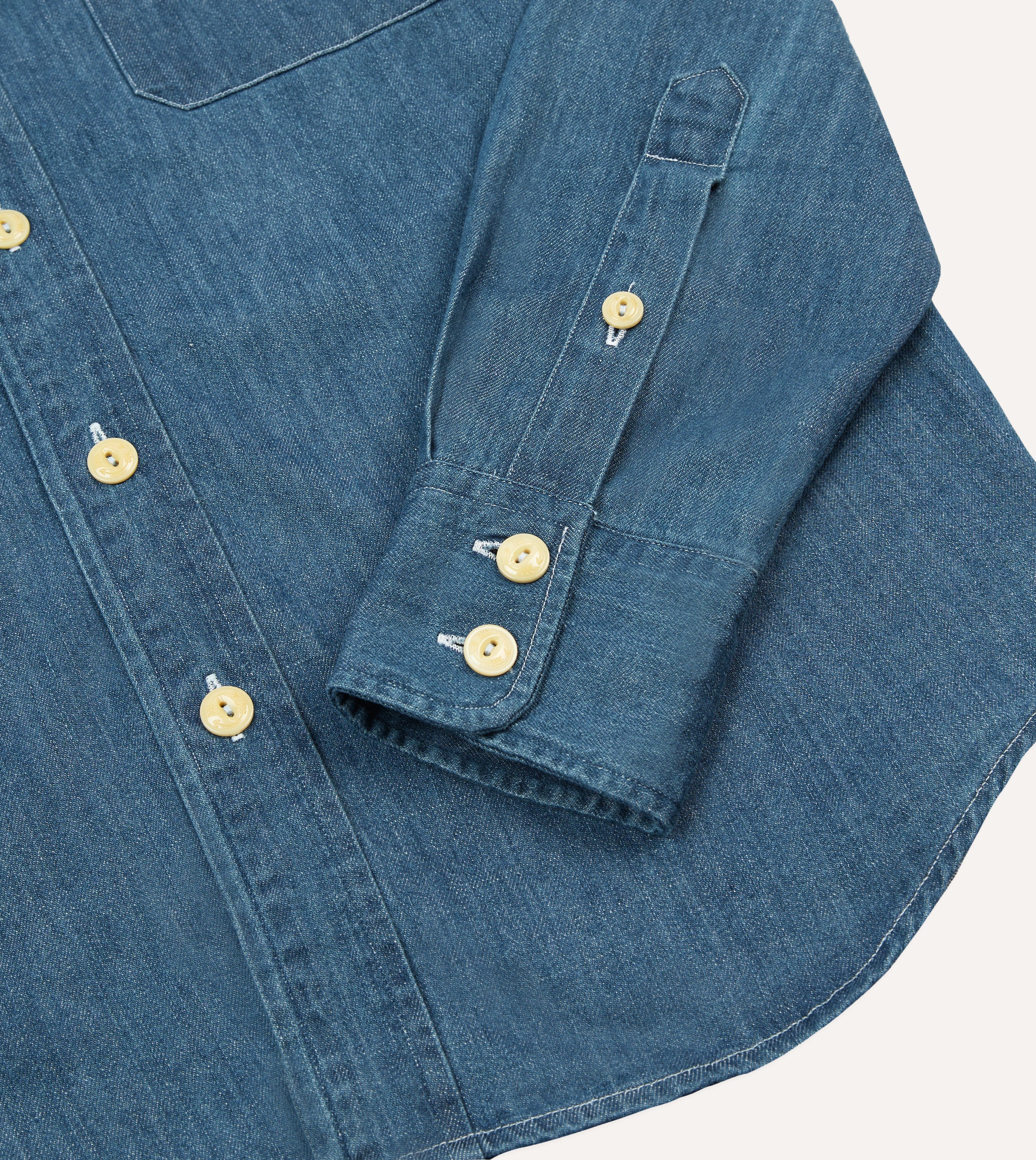 Stone Wash Denim Two-Pocket Western Shirt - Image 5