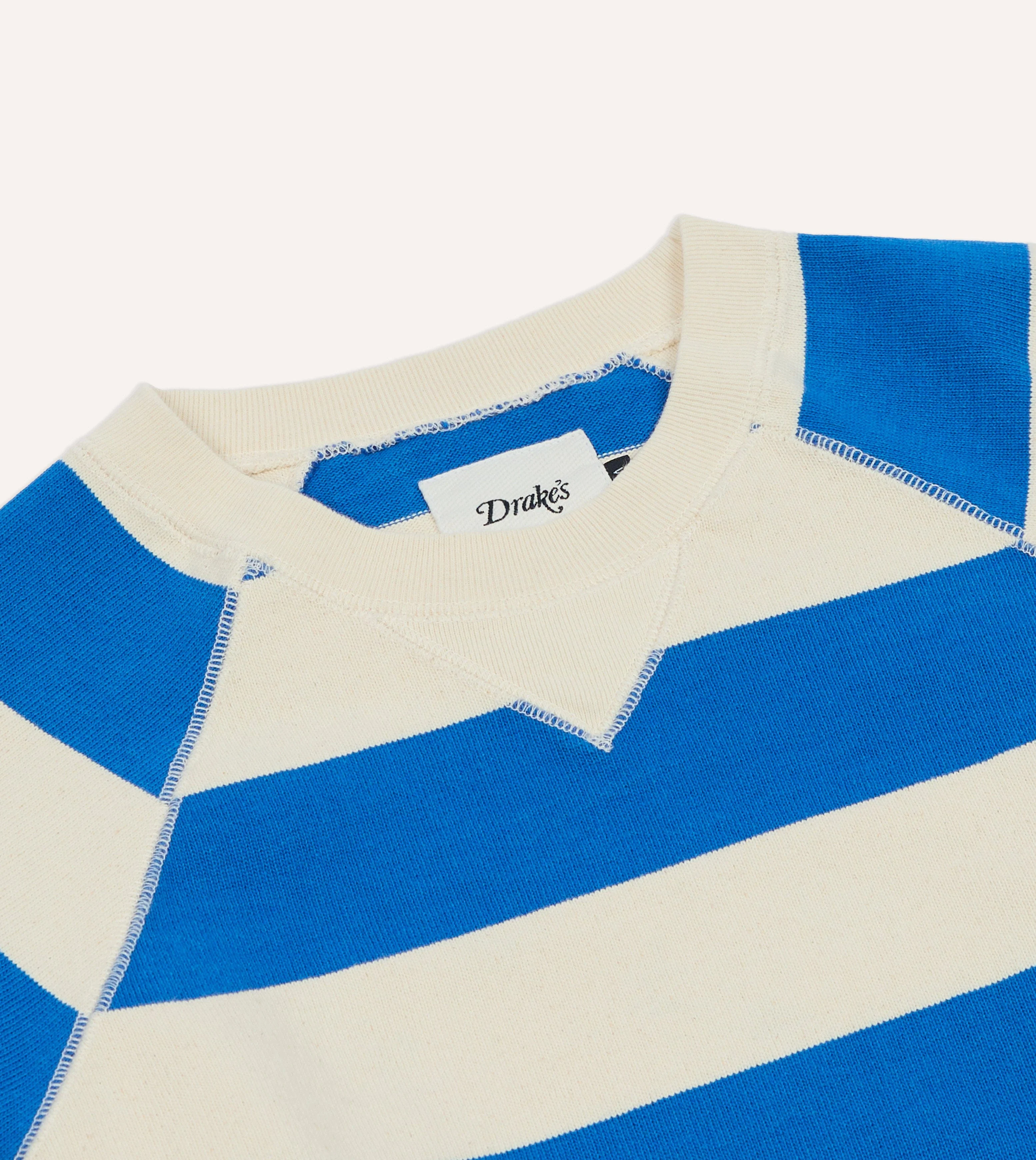 Blue and Antique White Stripe Cotton Raglan Sweatshirt - Image 3