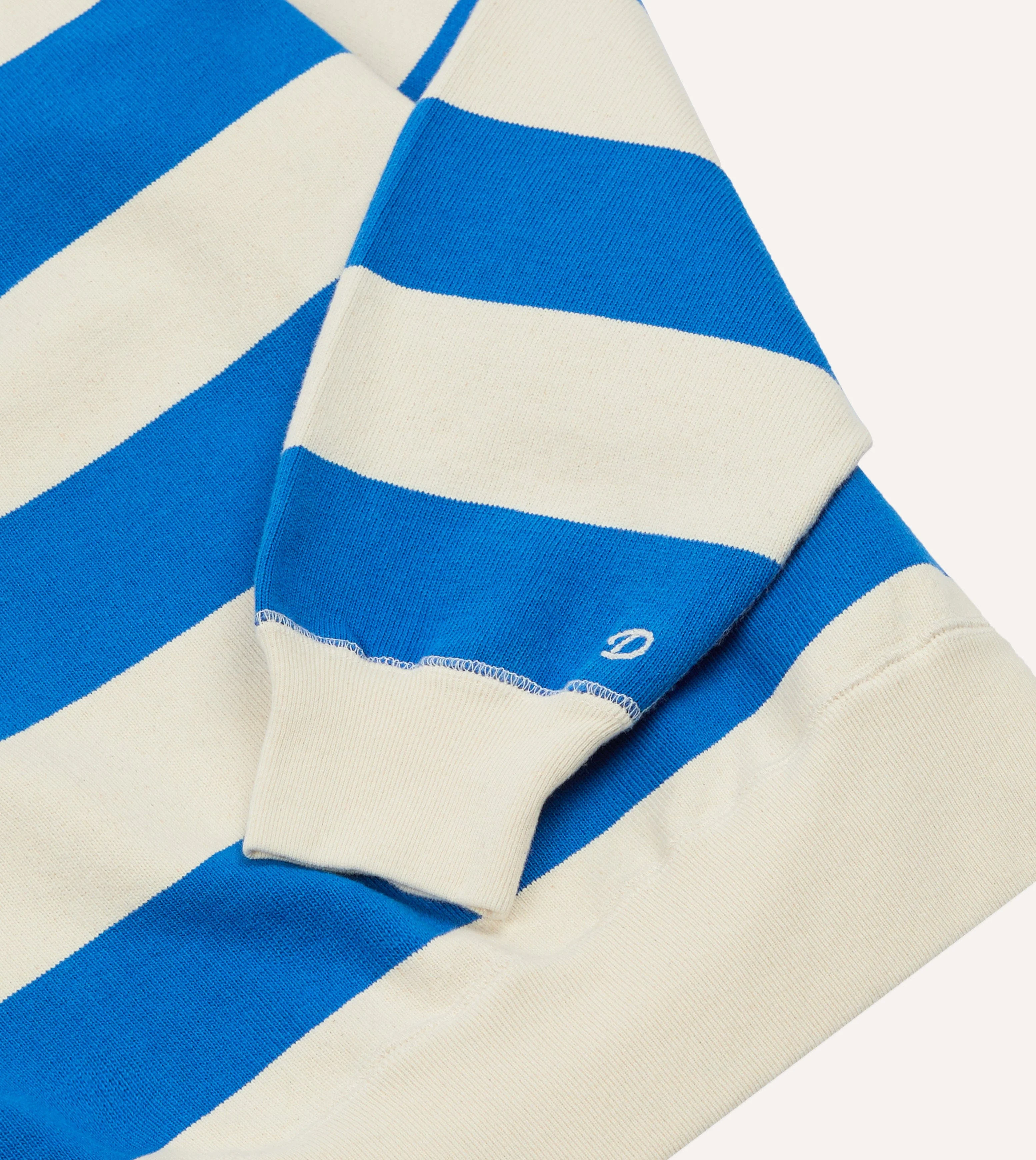 Blue and Antique White Stripe Cotton Raglan Sweatshirt - Image 4