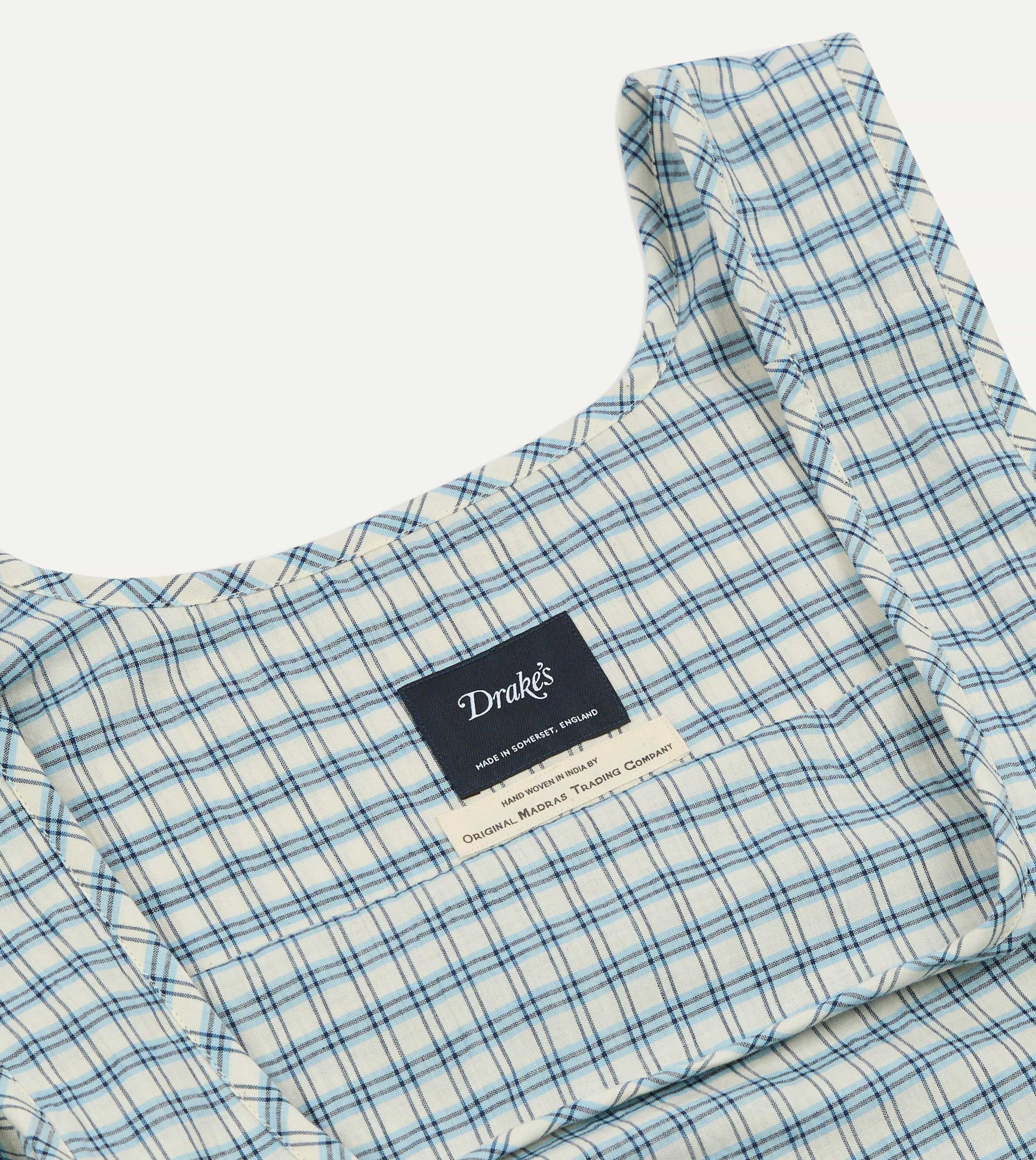 Blue and White Madras Check Cotton Market Tote Bag - Image 4