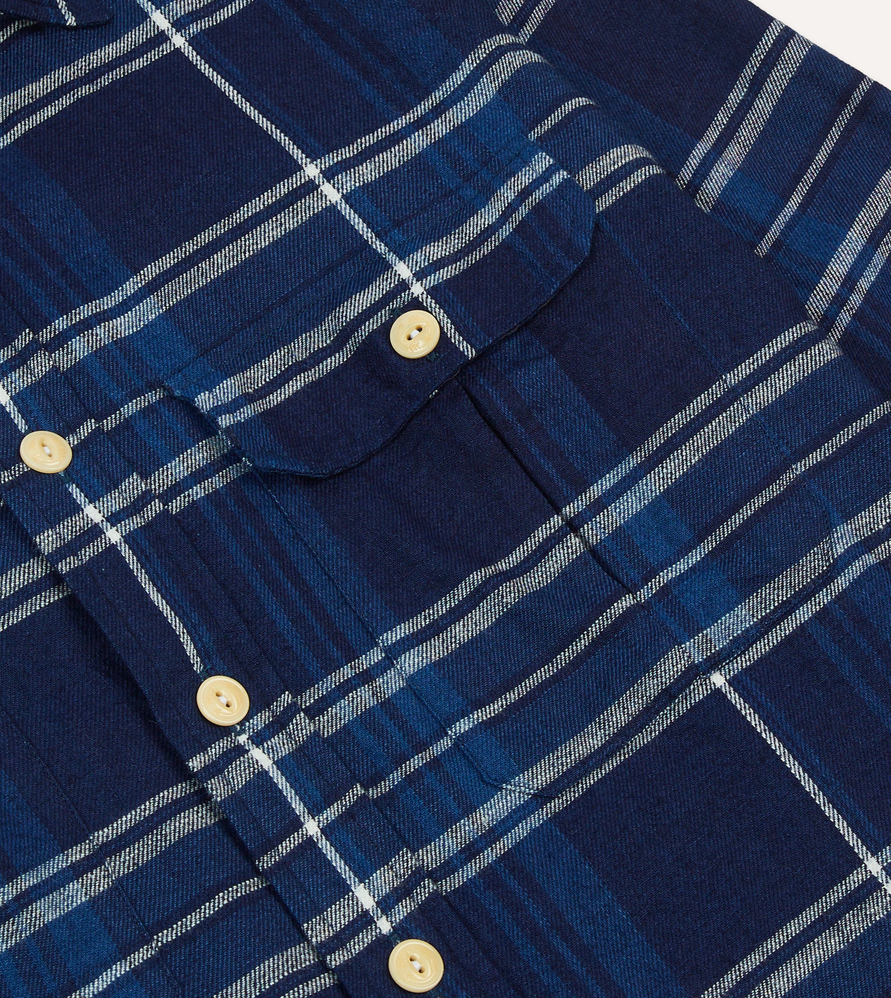 Blue Check Cotton Long Point Collar Work Shirt - Image 4