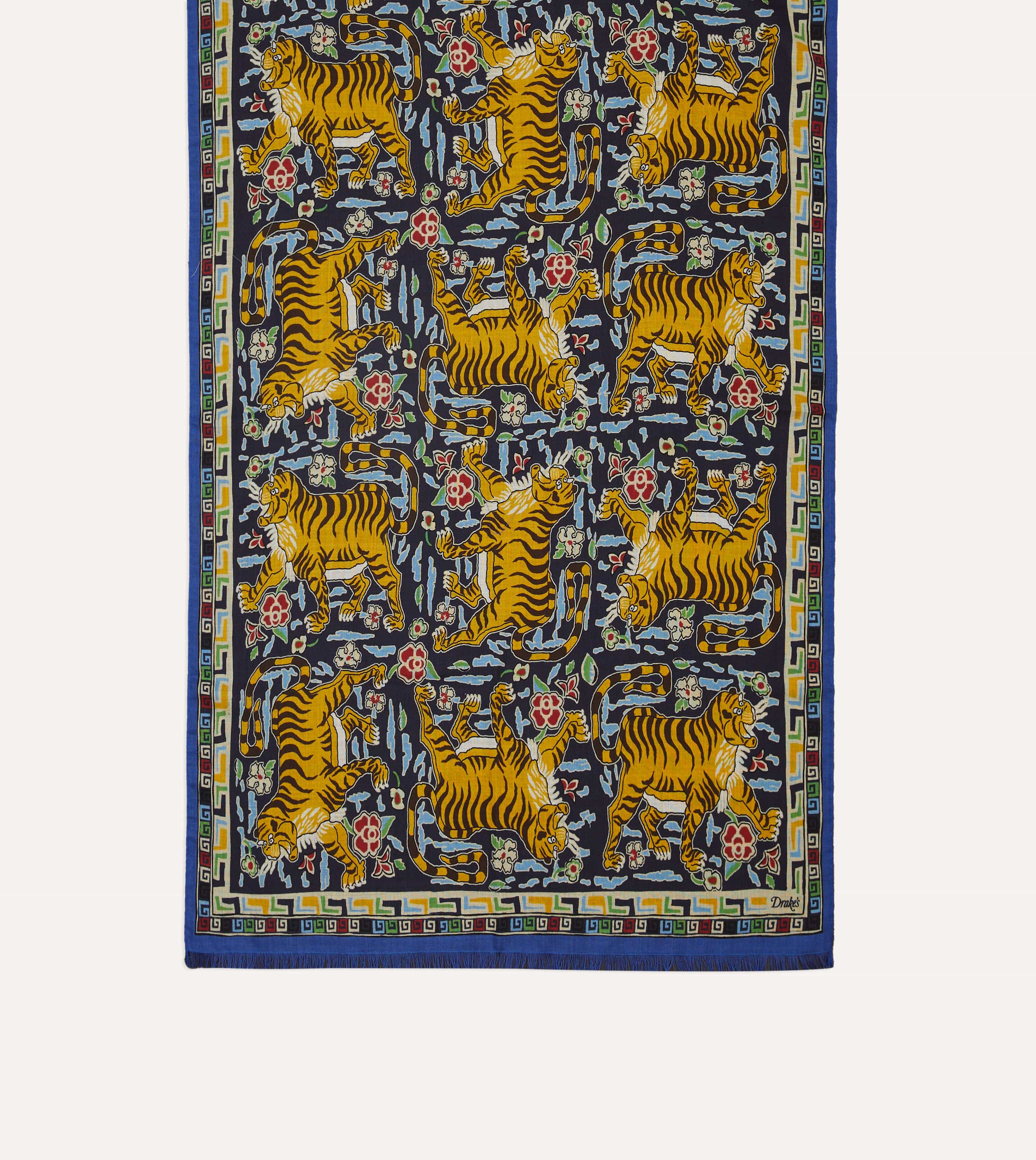 Blue Jumbo Tiger Print Wool-Silk Scarf - Image 3