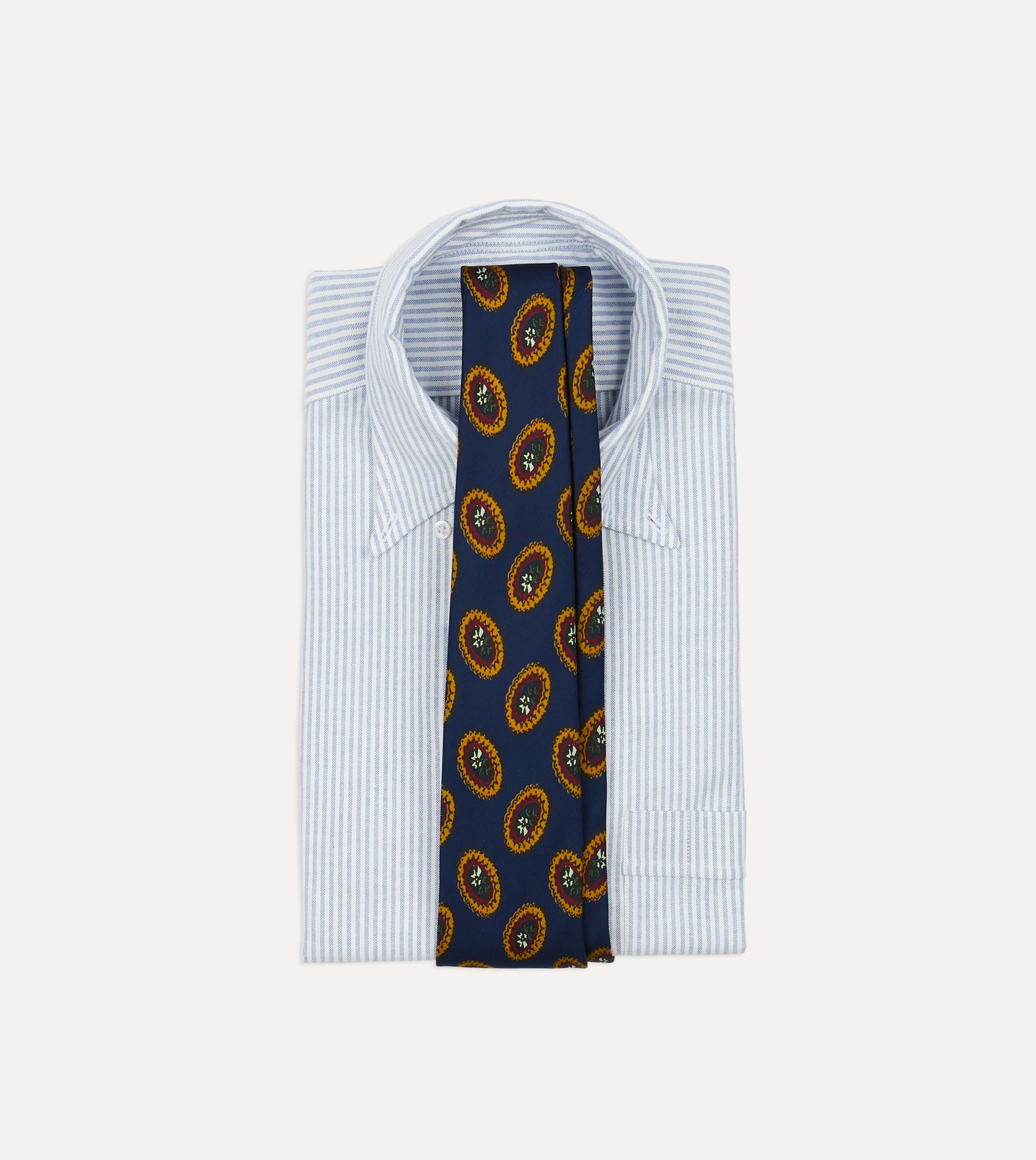 Blue Oval Medallion Print Silk Self Tipped Tie - Image 2