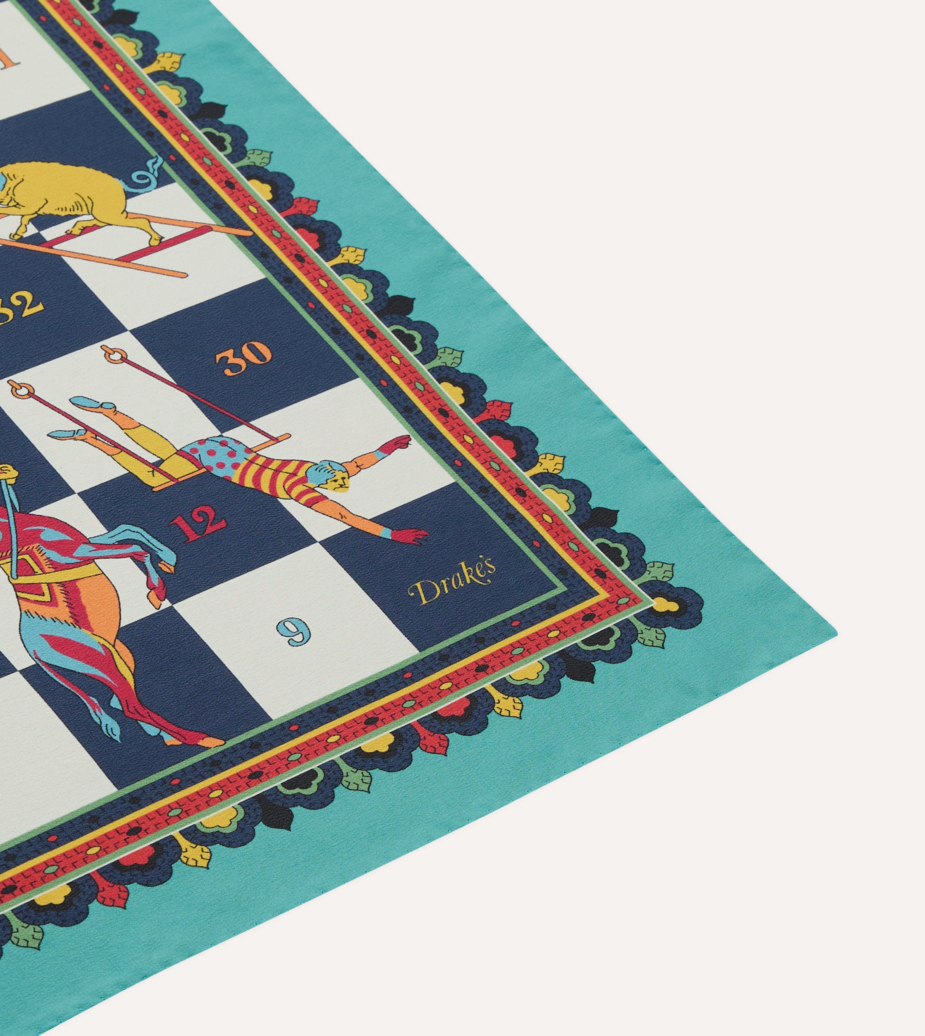 Blue Snakes and Ladders Print Silk Bandana - Image 6