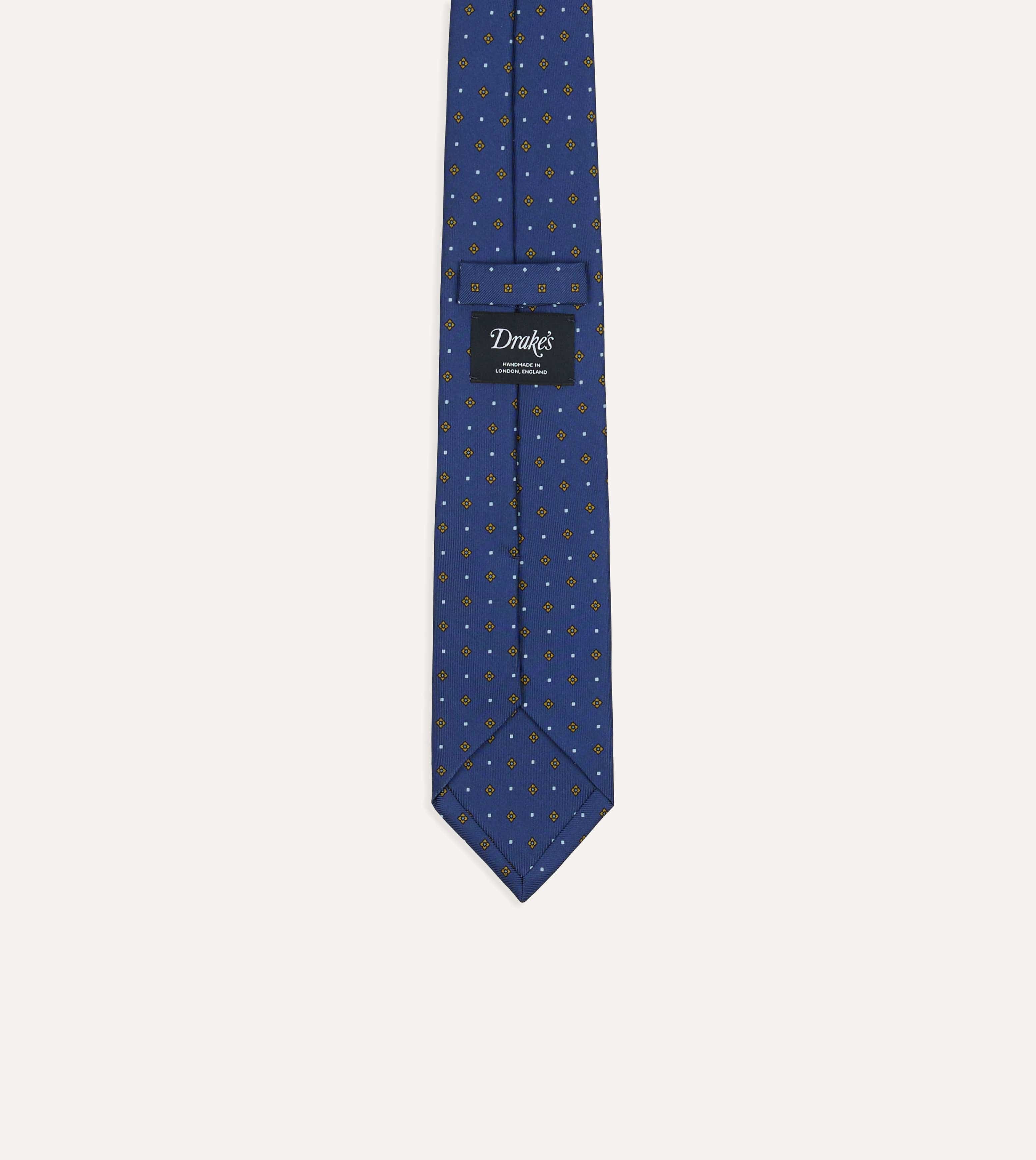 Blue Square Flowers Print Silk Self Tipped Tie - Image 4