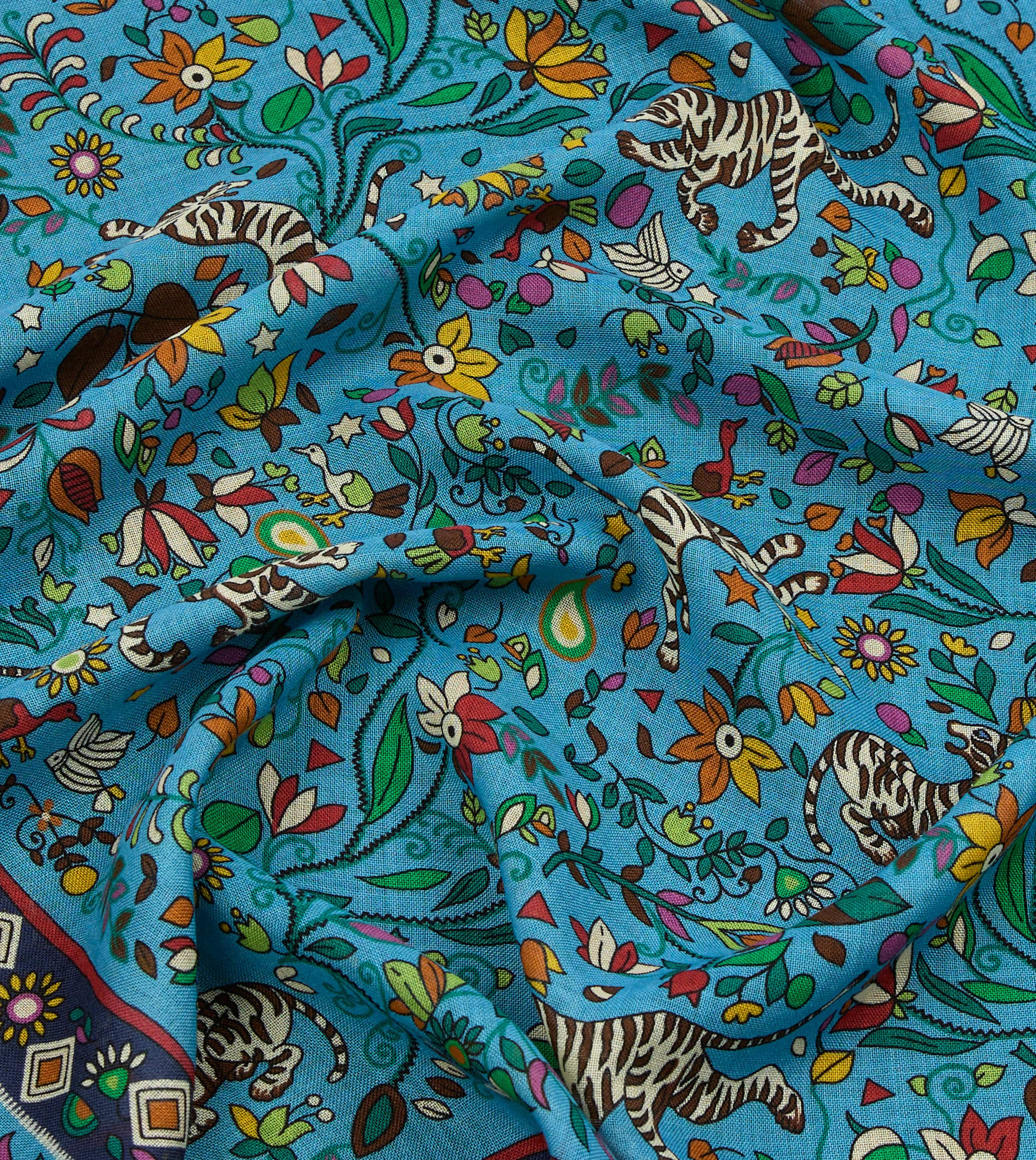 Blue Tiger Garden Print Wool Silk Scarf - Image 4