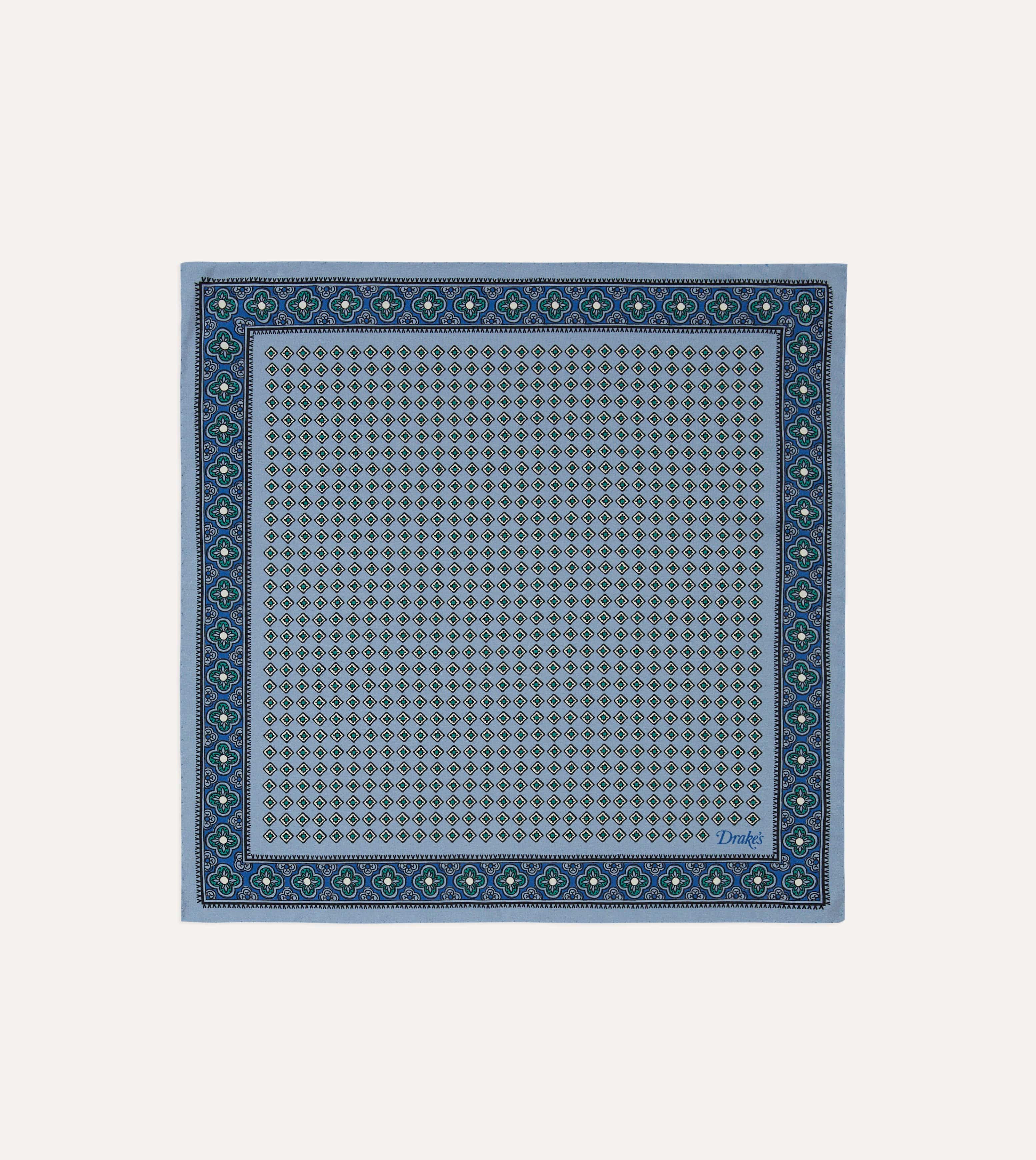 Blue Vintage Tile Print Silk Pocket Square
