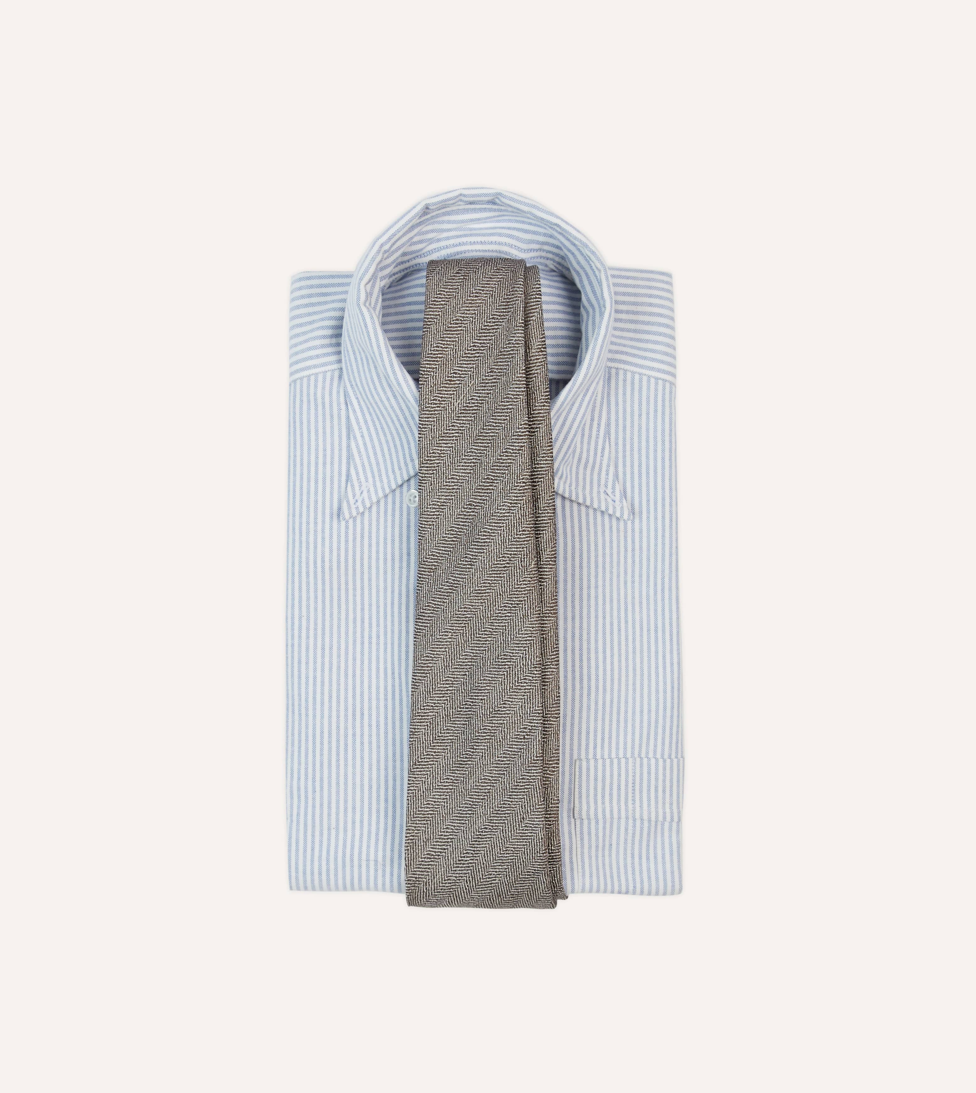 Brown and Ecru Herringbone Linen Silk Tipped Tie - Image 2