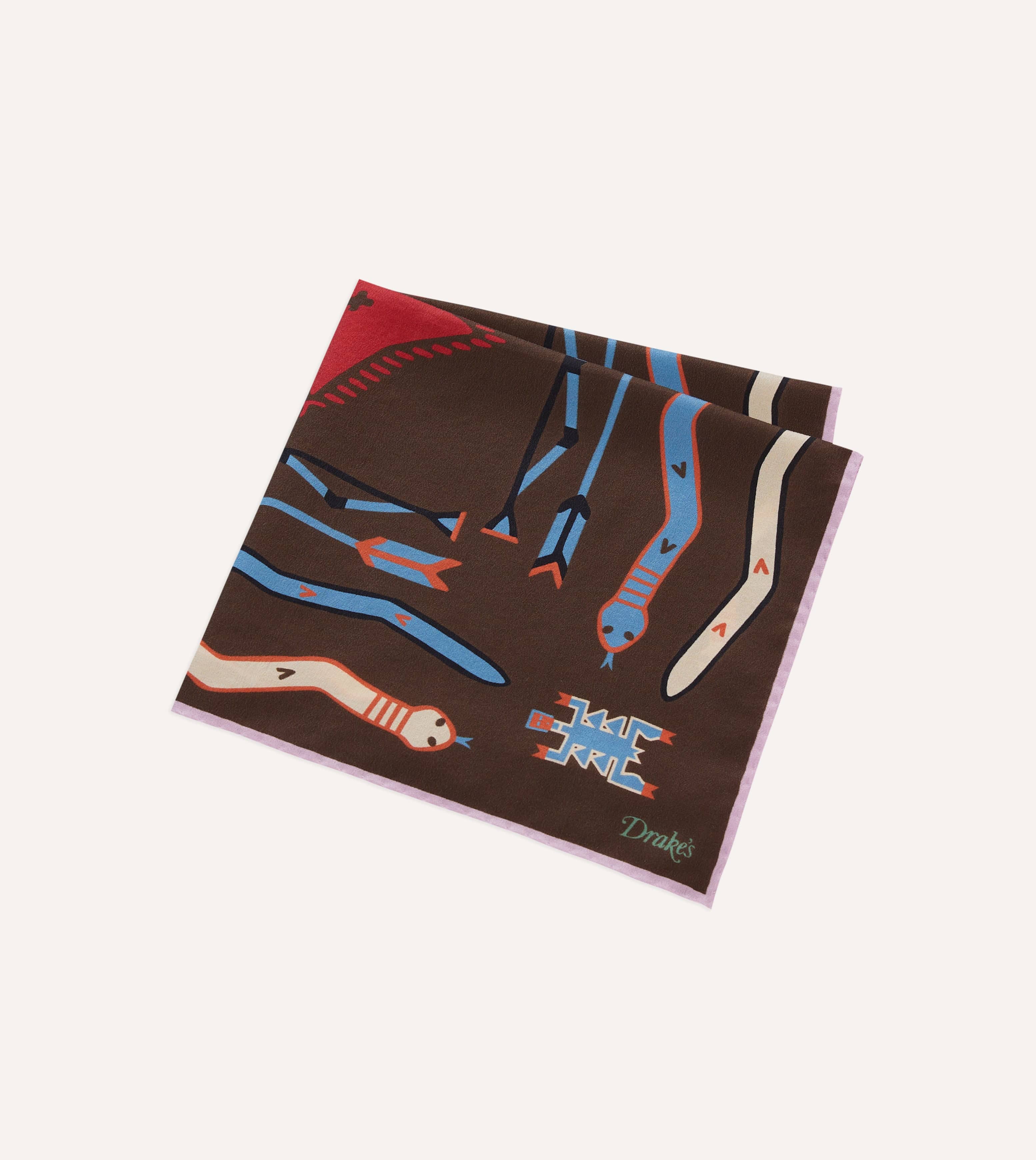 Brown and Pink Tribal Print Silk Pocket Square - Image 4