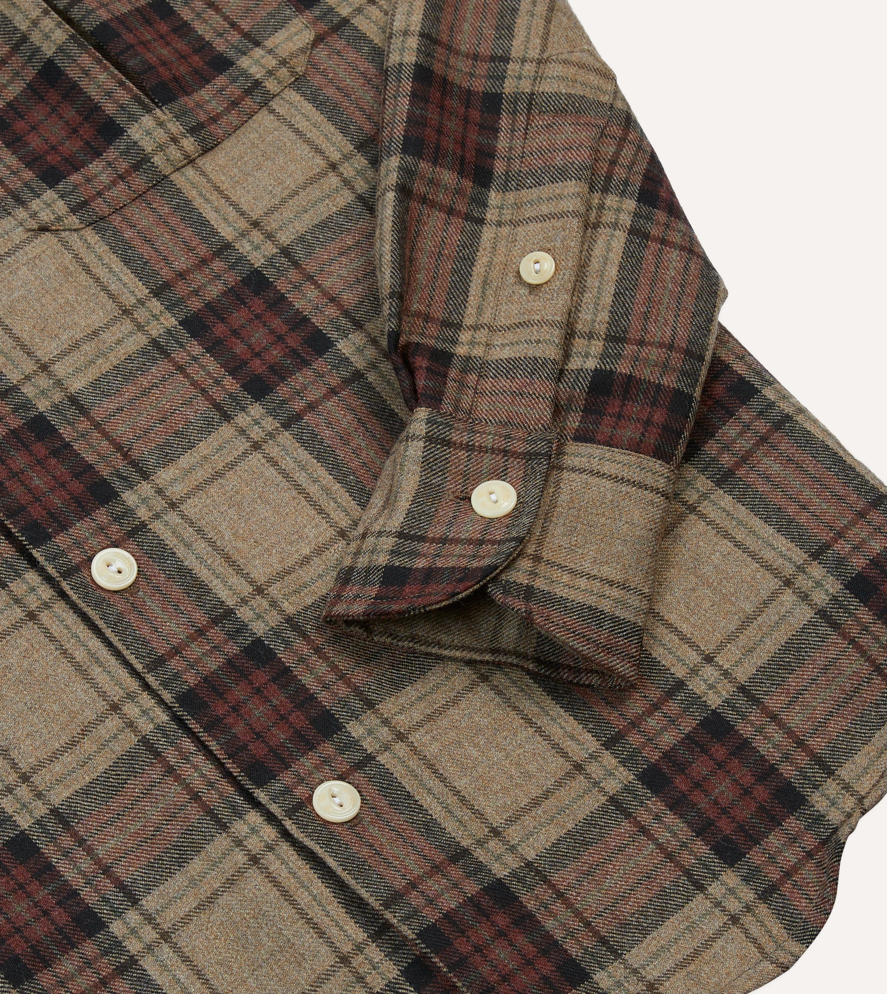 Brown Check Wool Two-Pocket Camp Collar Work Shirt - Image 5