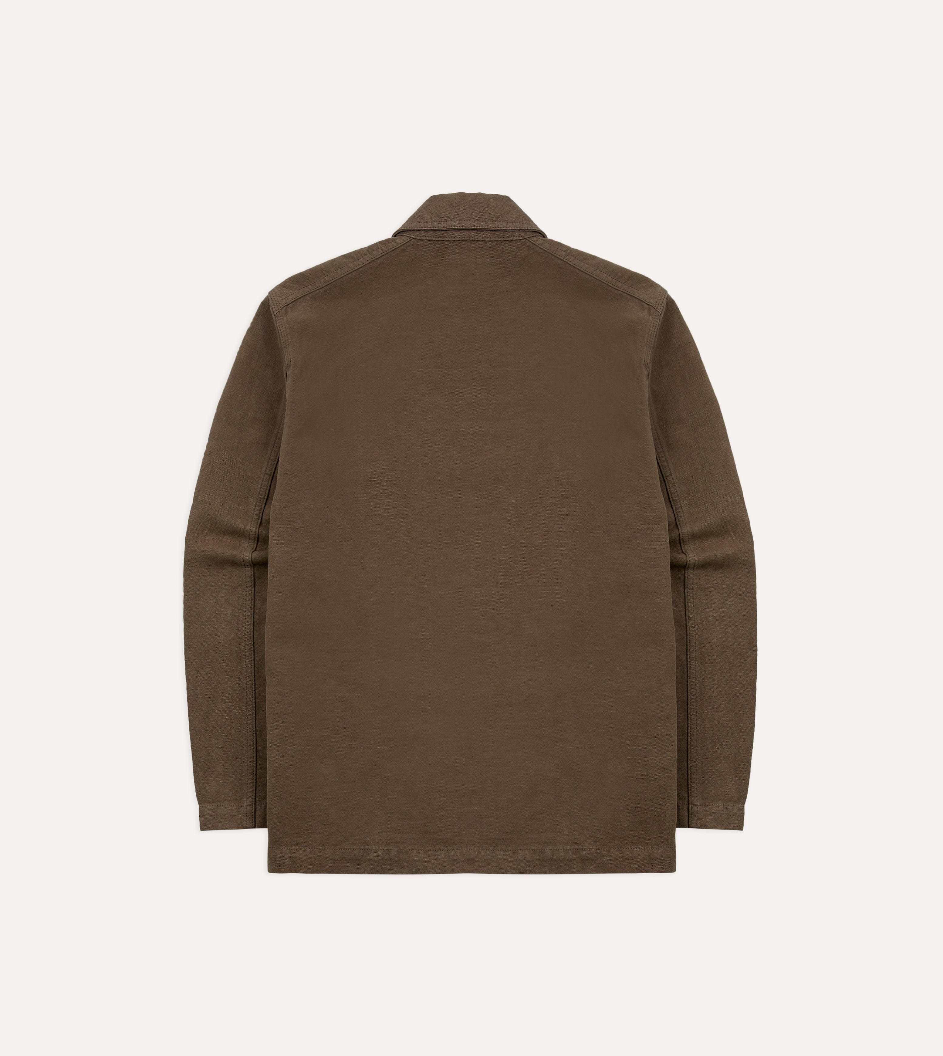 Brown Cotton-Linen Double-Breasted Chore Coat - Image 10