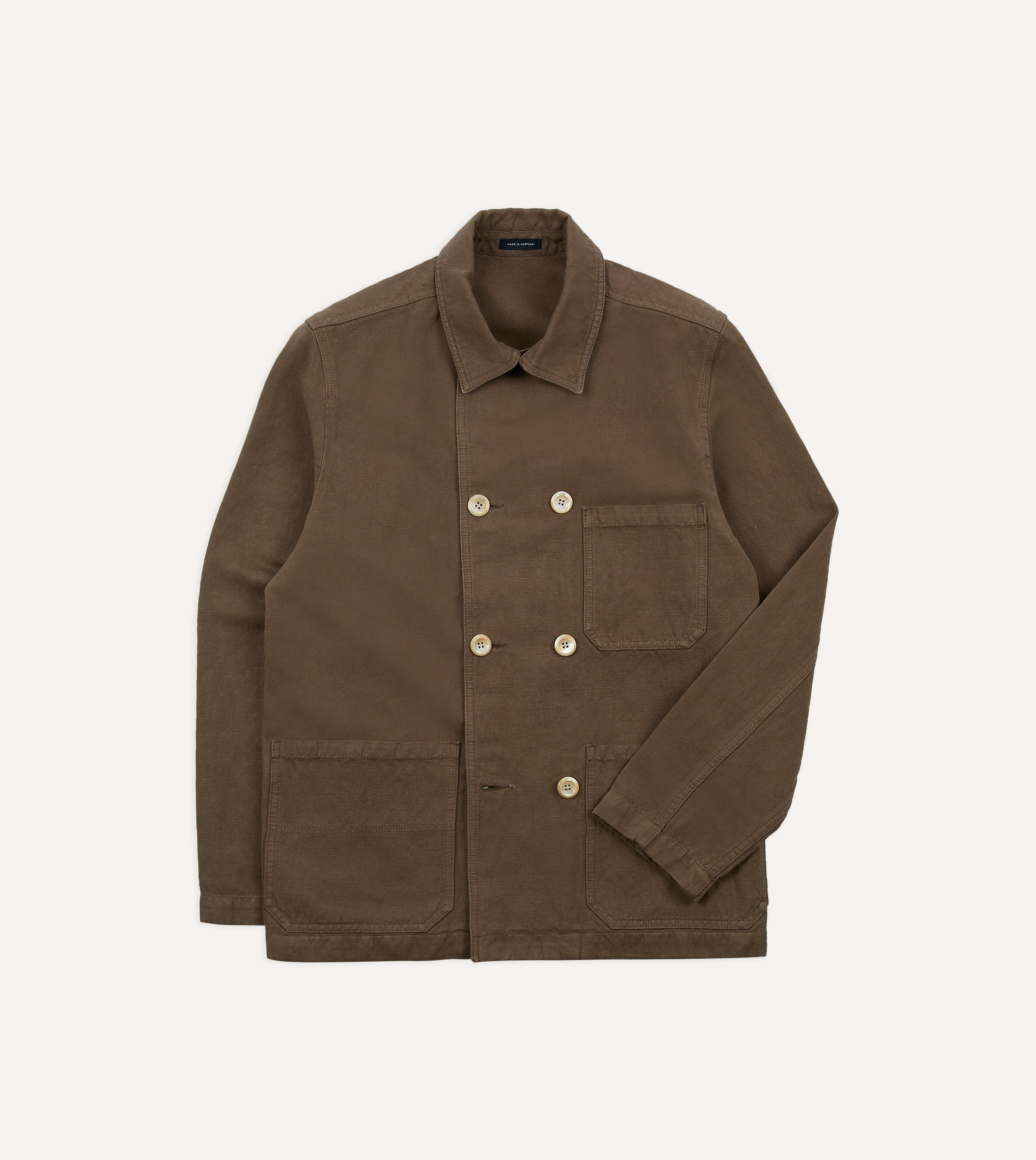 Brown Cotton-Linen Double-Breasted Chore Coat - Image 3