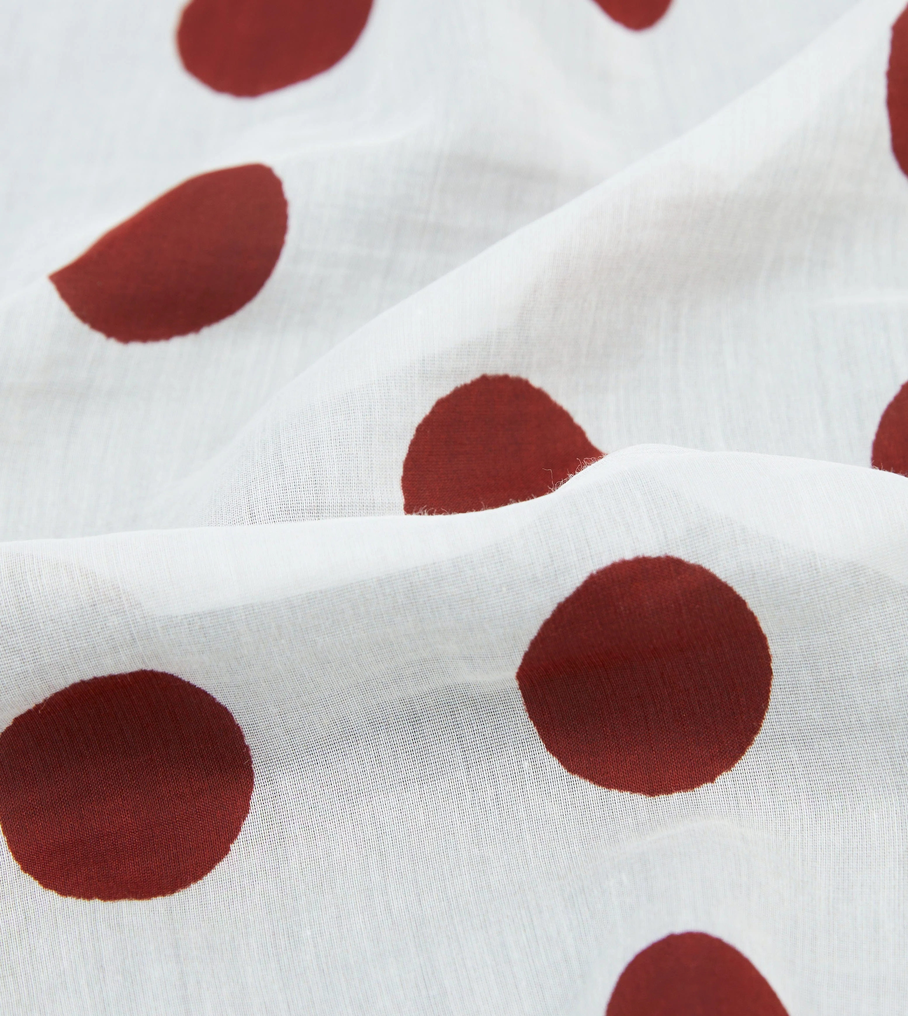 Brown, Ecru and Red Large Spots Print Cotton-Silk Pocket Square - Image 2