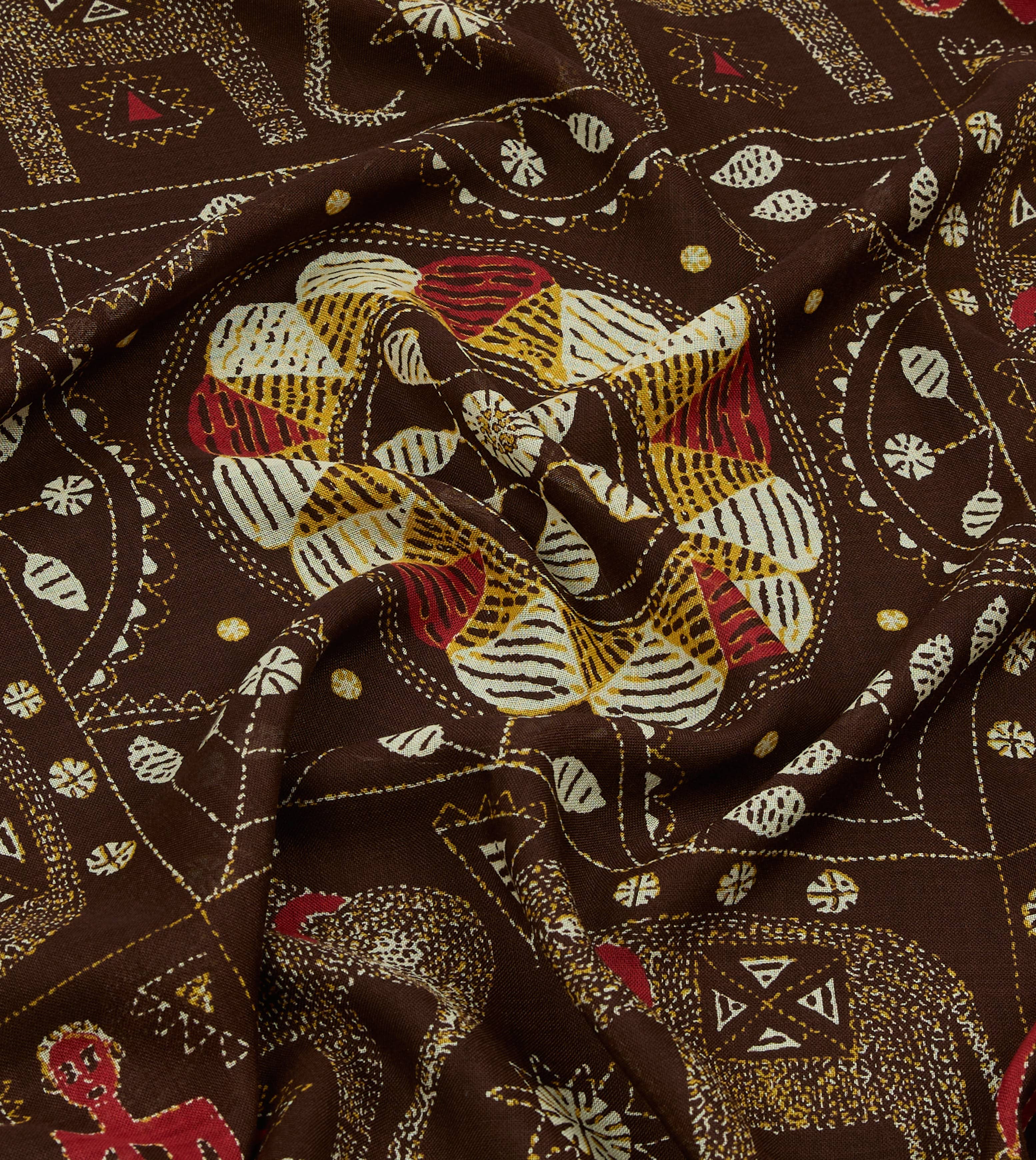 Brown Embroidered Elephant Print Wool Silk Scarf - Image 2