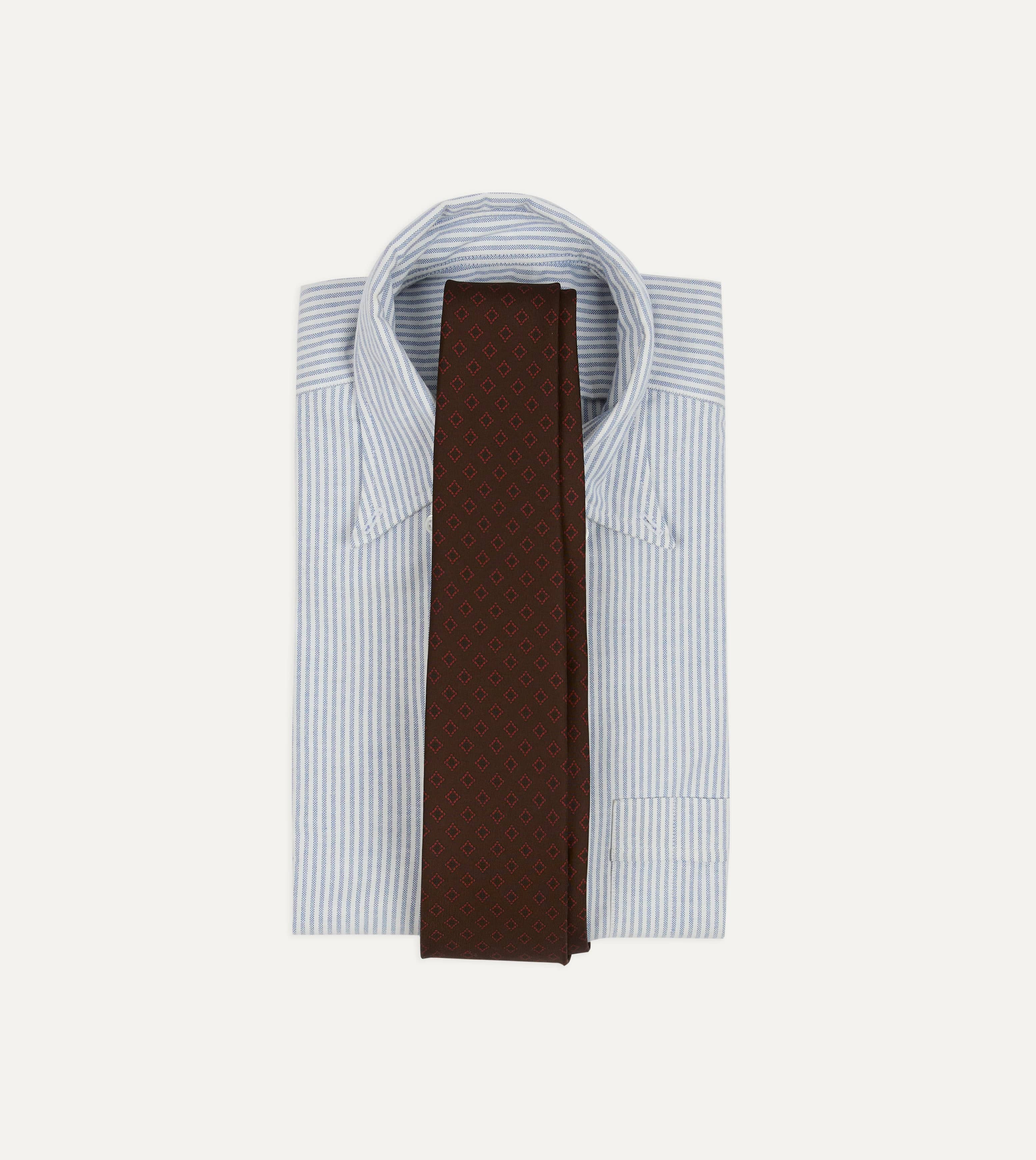 Brown Flower Tile Print Silk Self Tipped Tie - Image 2