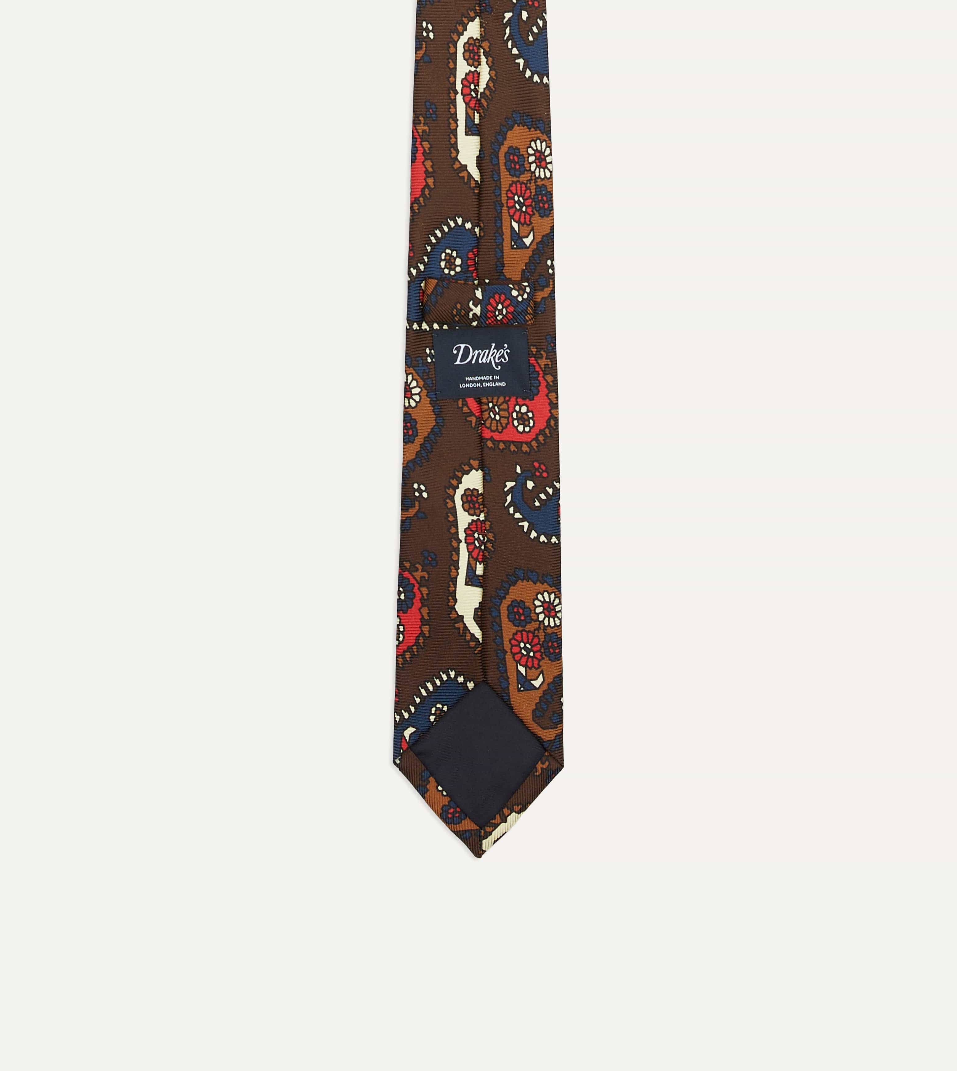 Brown Geometric Paisley Print Twill Silk Tipped Tie - Image 3