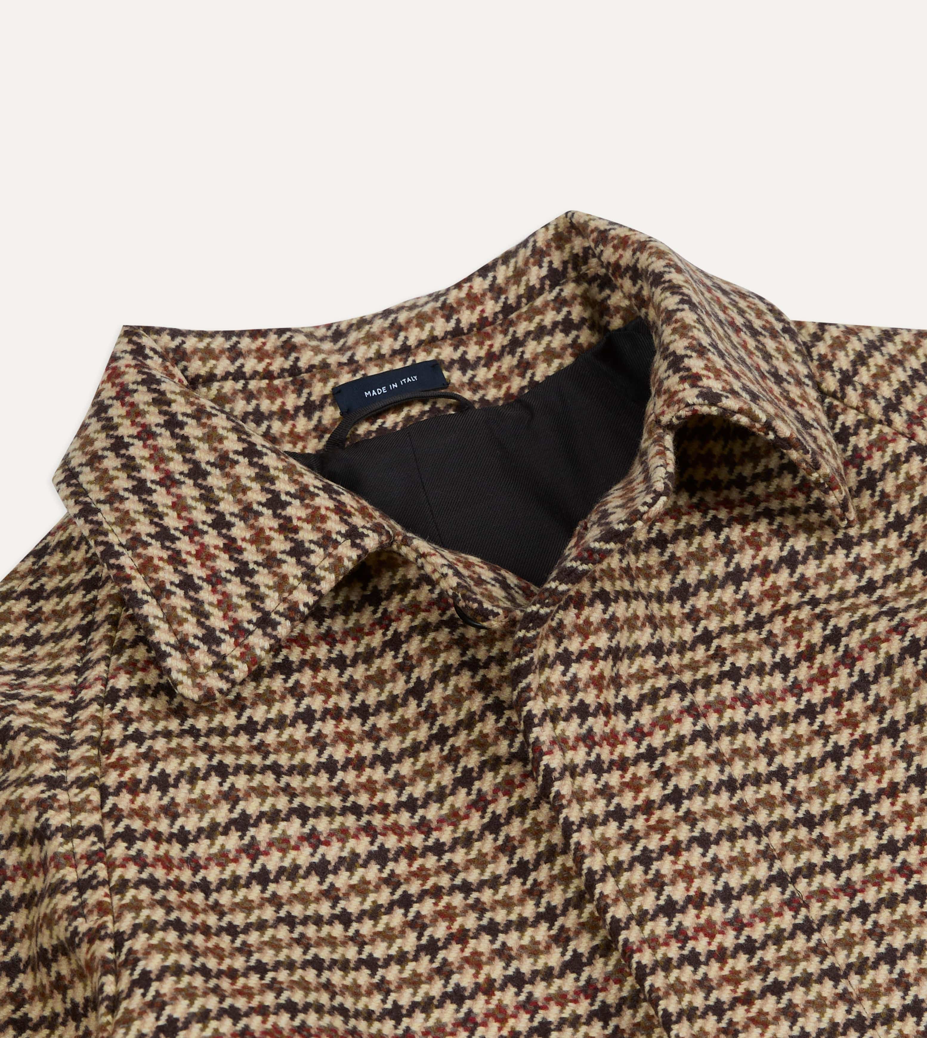 Brown Houndstooth Check Wool Raglan Coat - Image 3
