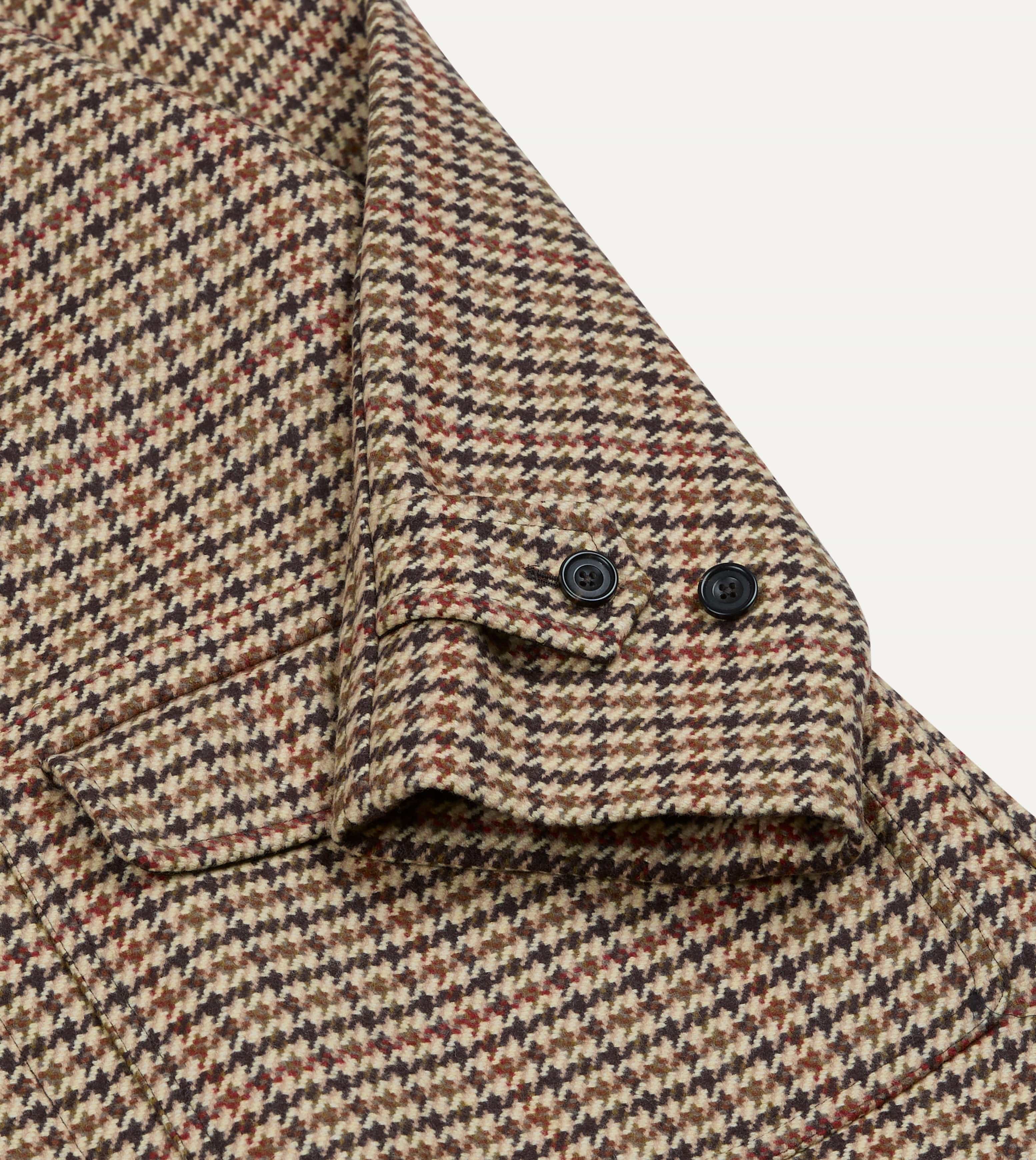Brown Houndstooth Check Wool Raglan Coat - Image 4