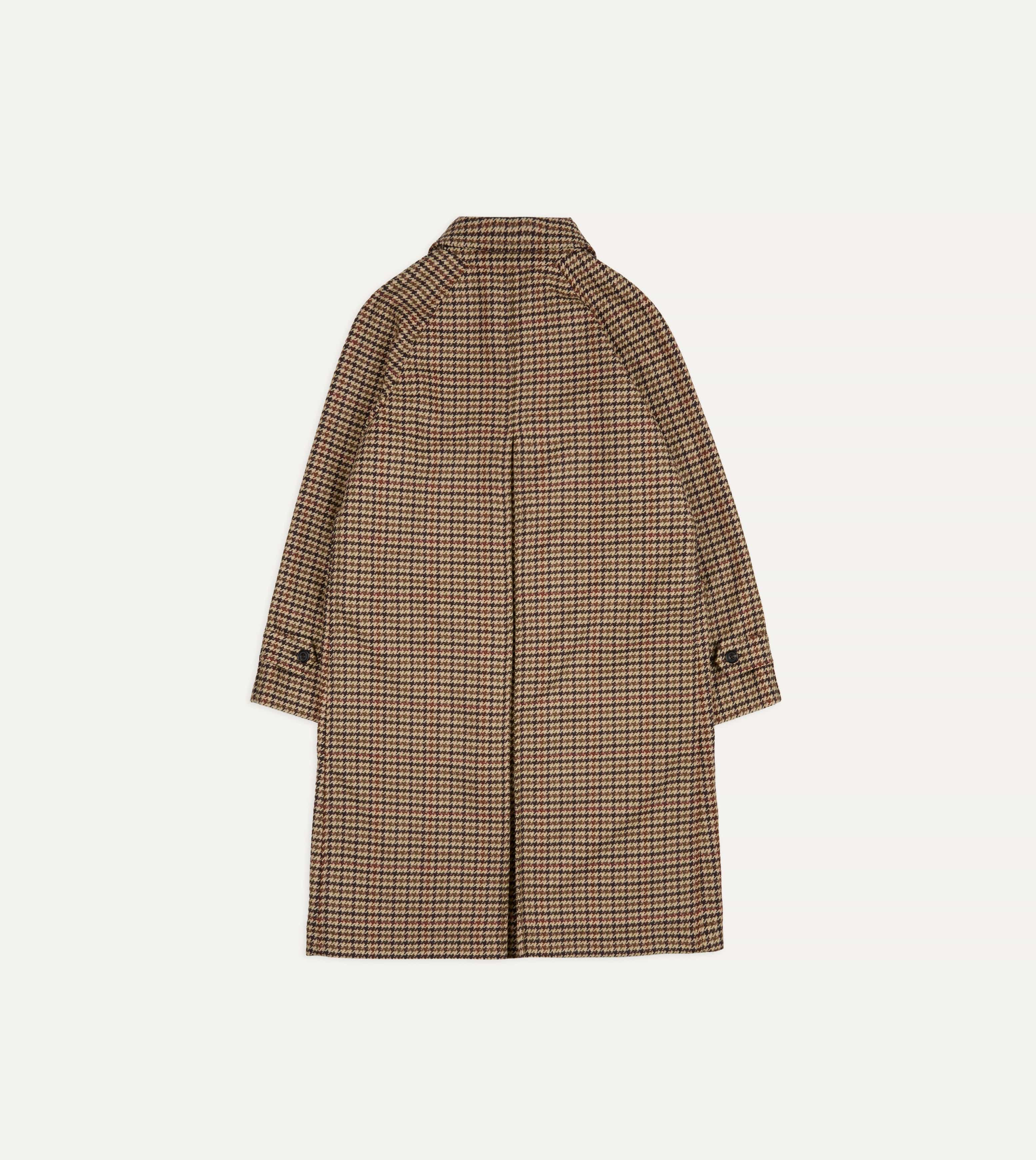 Brown Houndstooth Check Wool Raglan Coat - Image 7
