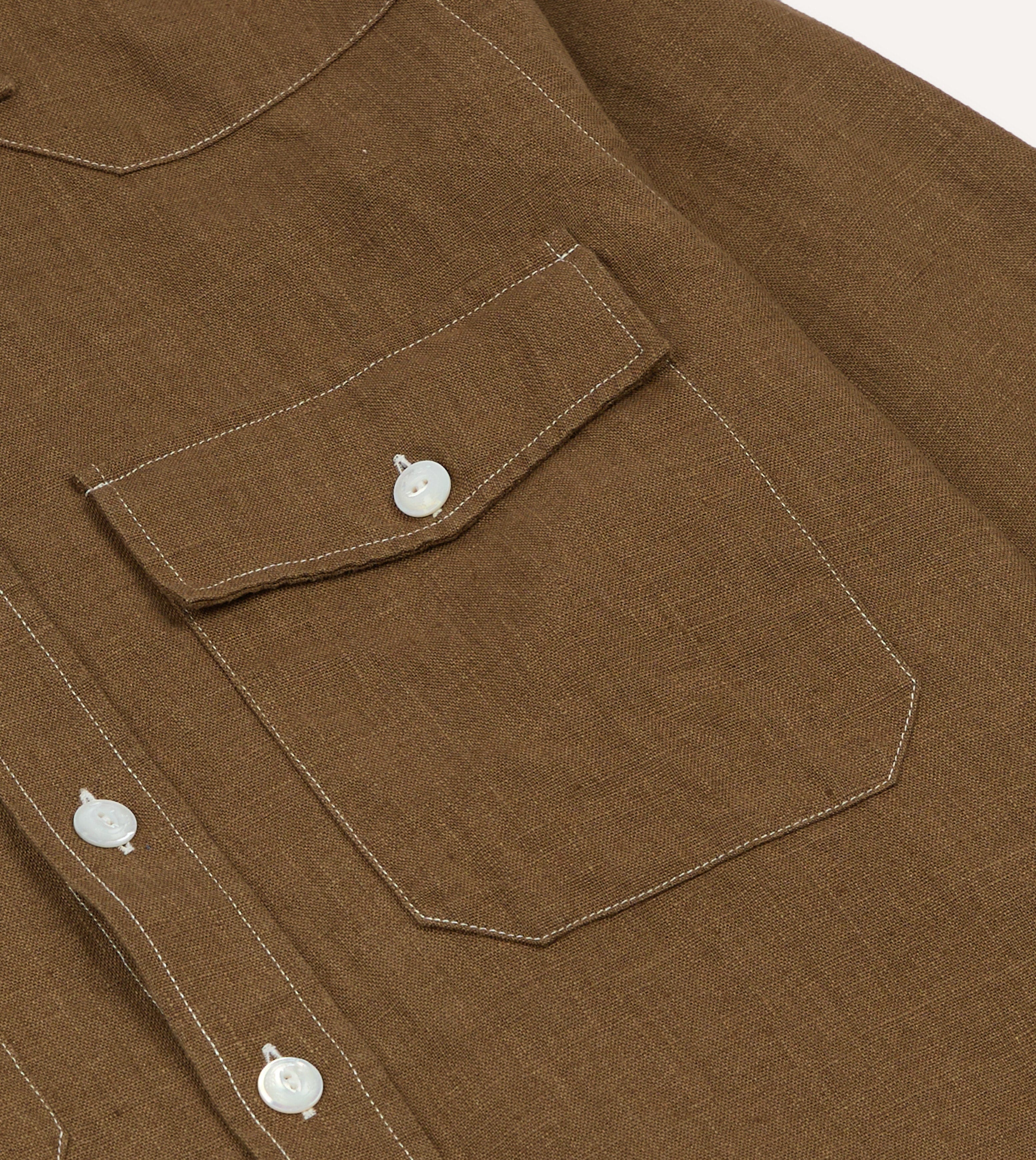 Brown Linen Two-Pocket Western Shirt - Image 6