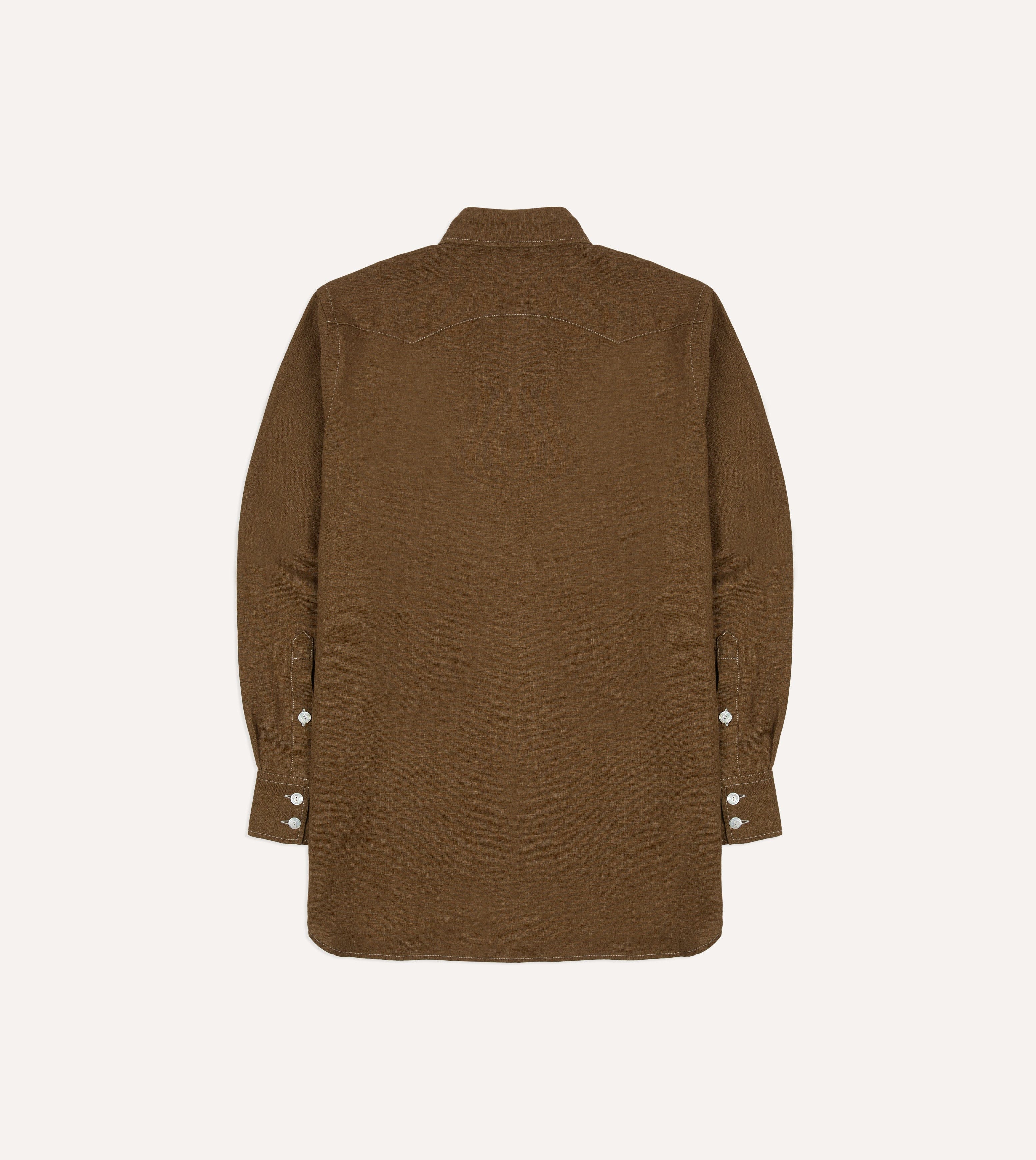 Brown Linen Two-Pocket Western Shirt - Image 8