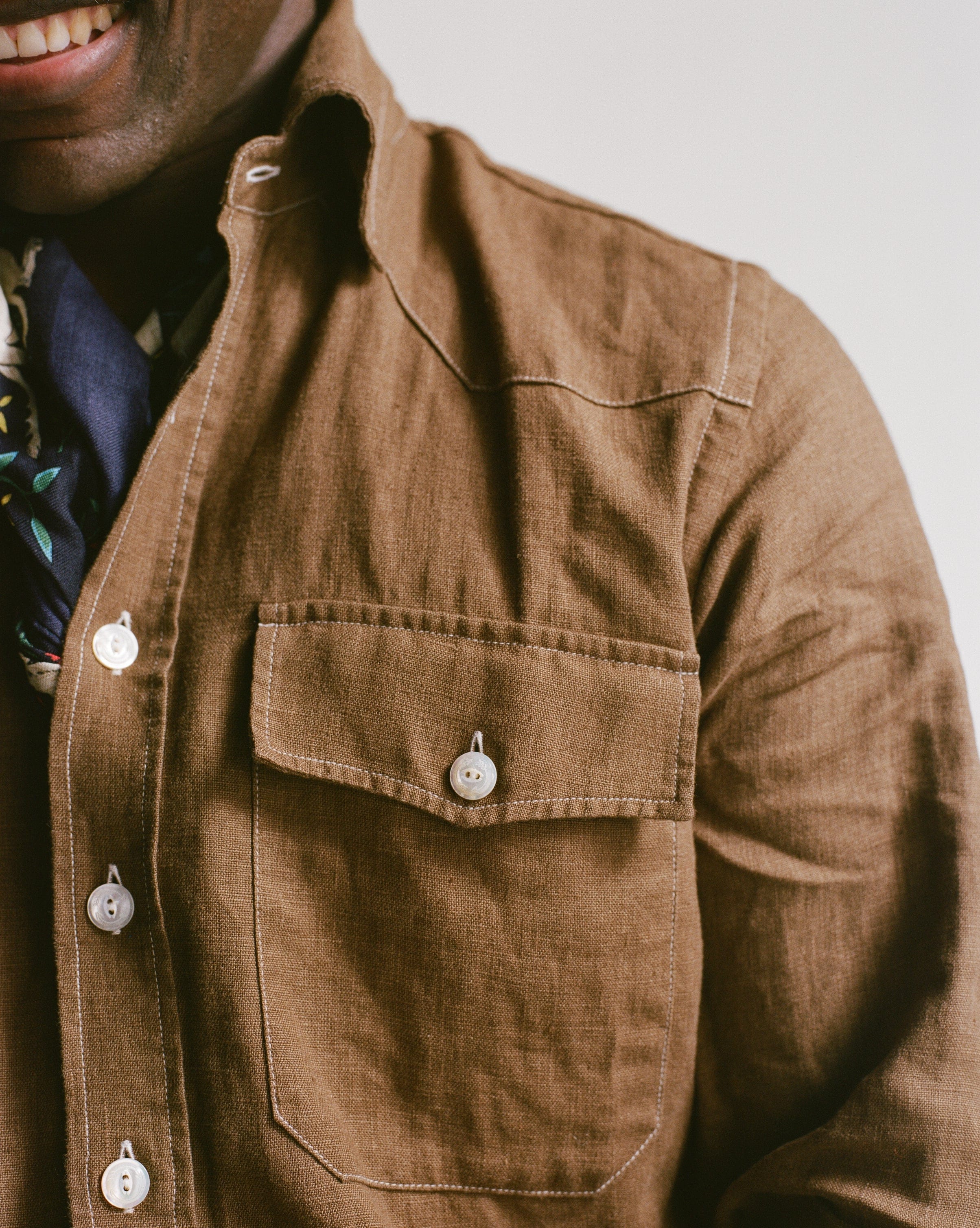 Brown Linen Two-Pocket Western Shirt - Image 9