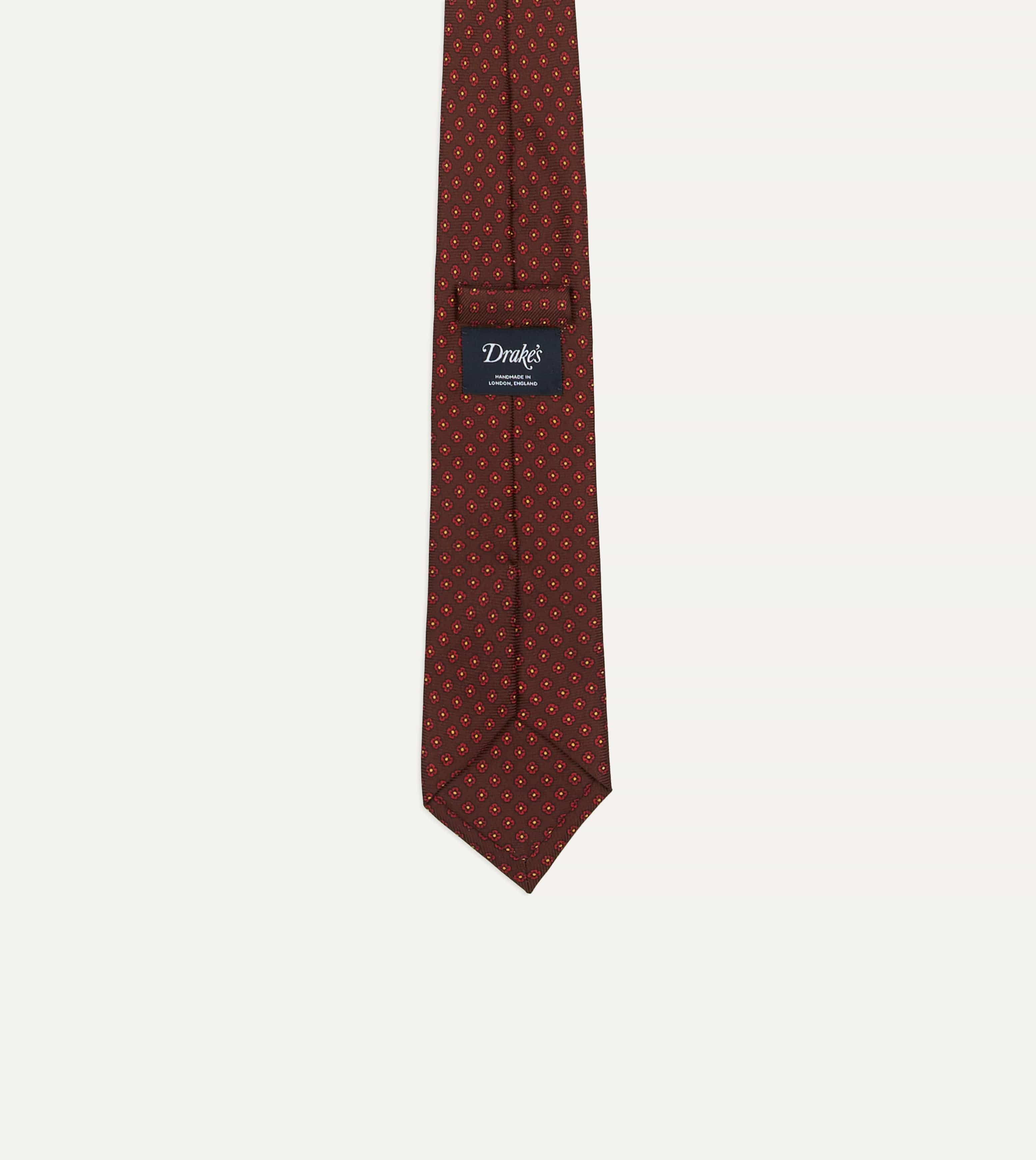 Brown Micro Geometric Print Silk Twill Self Tipped Tie - Image 3