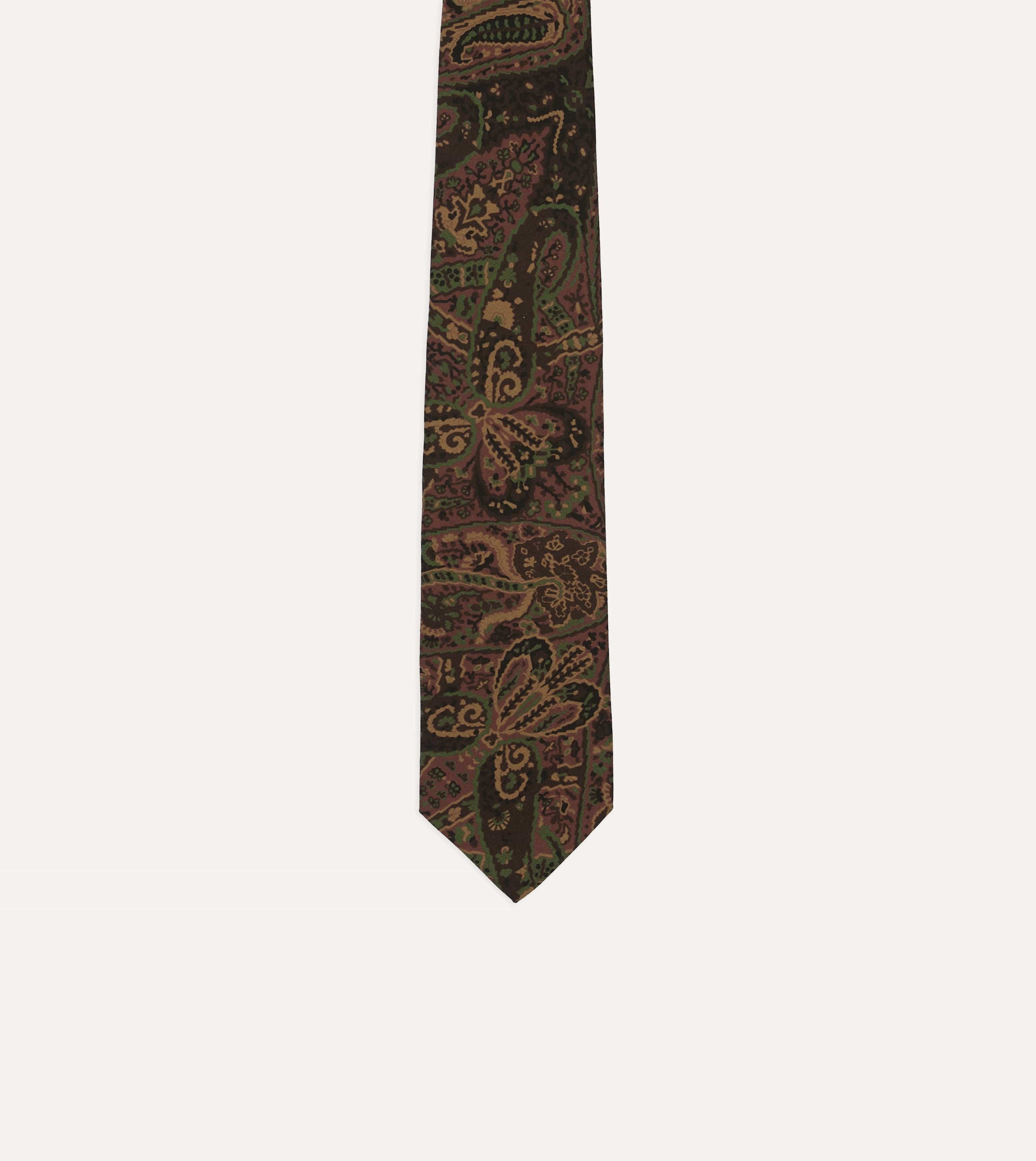Brown Painted Paisley Wool-Silk Self Tipped Tie - Image 3