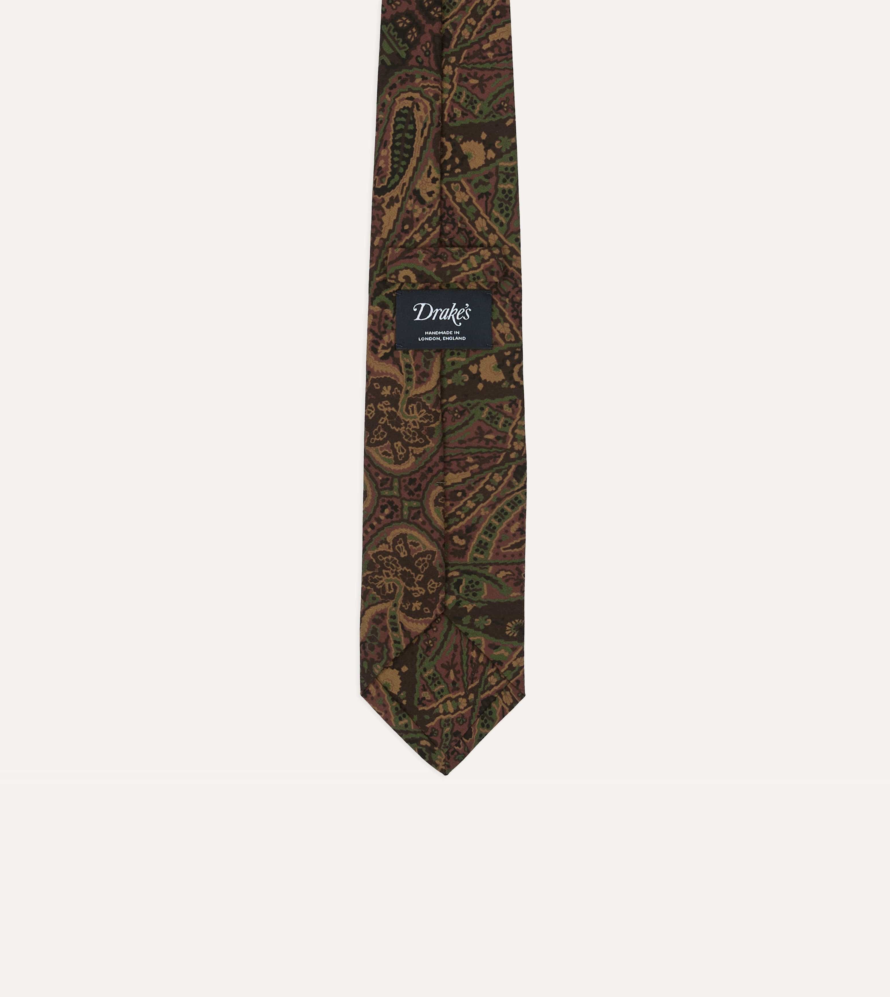 Brown Painted Paisley Wool-Silk Self Tipped Tie - Image 4