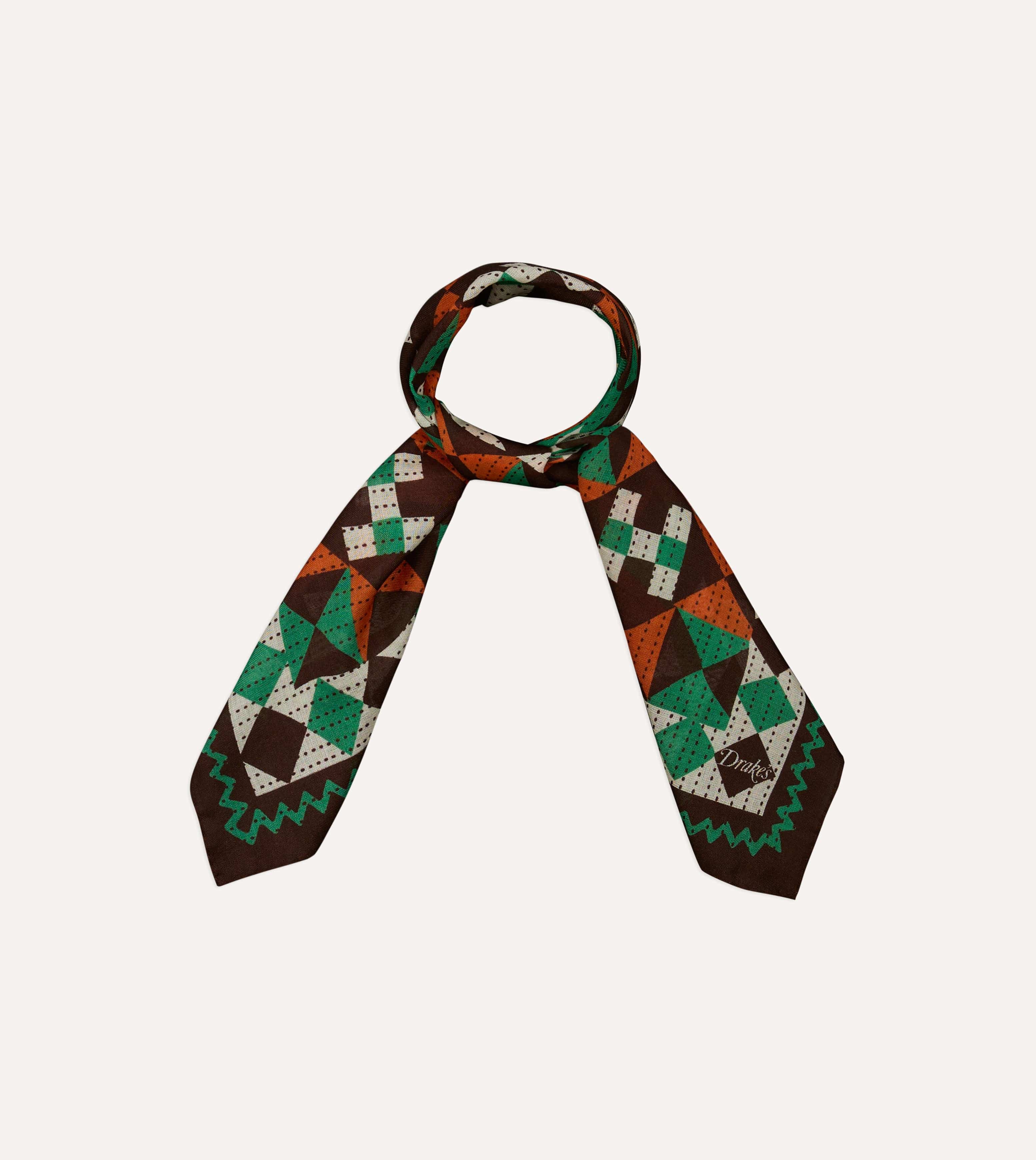 Brown Patchwork Print Wool-Silk Bandana - Image 3