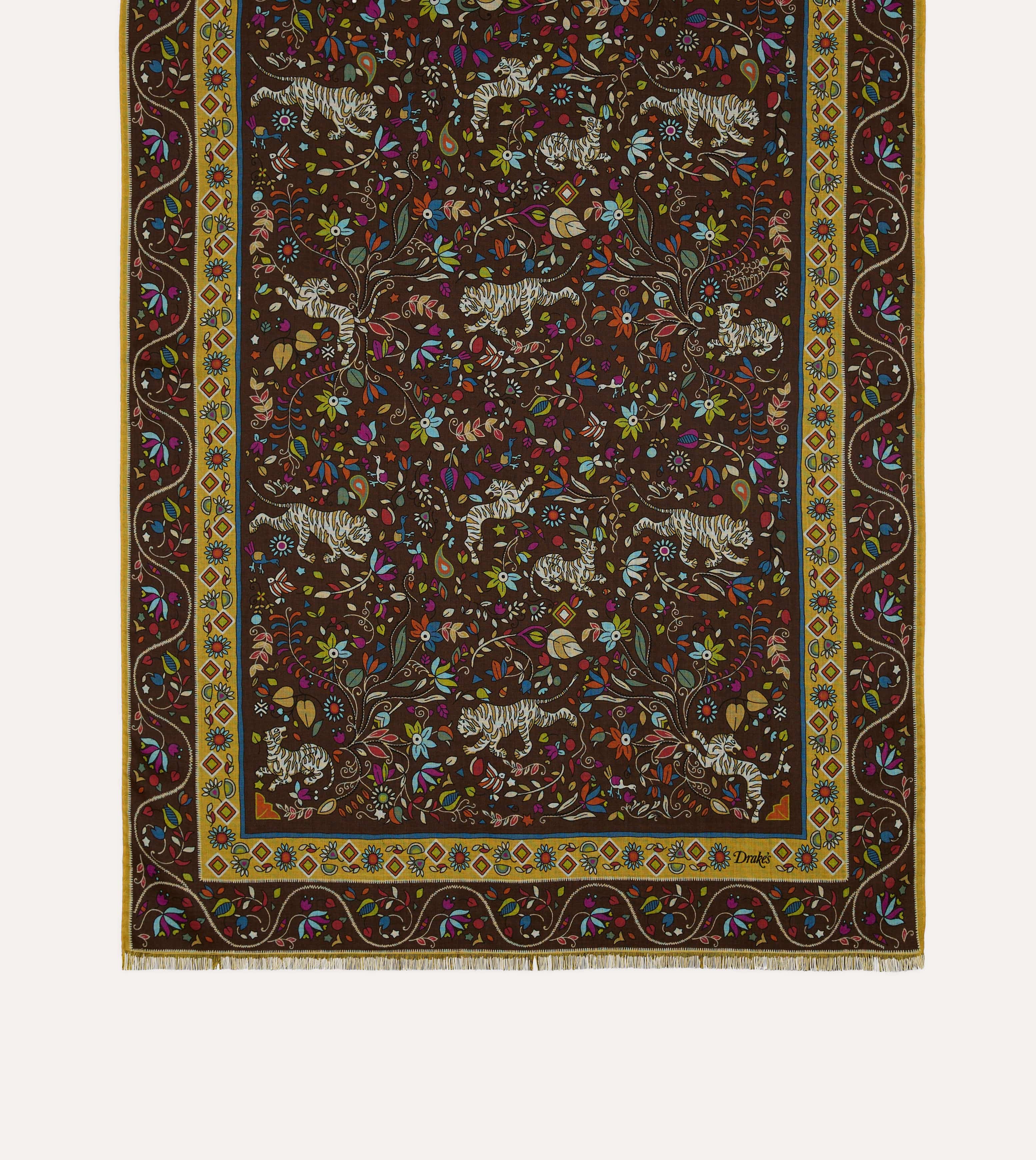 Brown Tiger Garden Print Wool Silk Scarf - Image 3