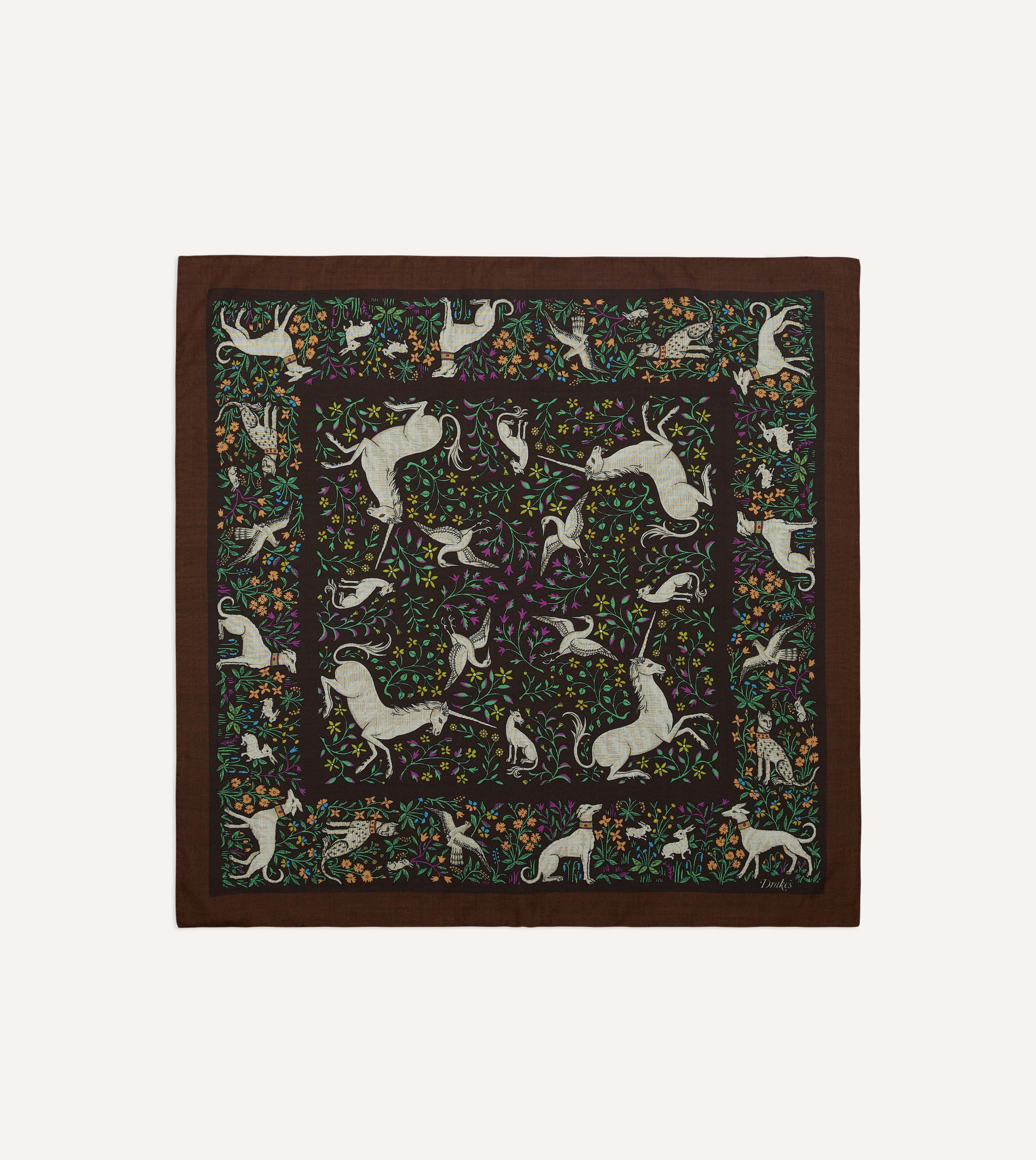 Brown Unicorn Print Wool-Silk Bandana - Image 2