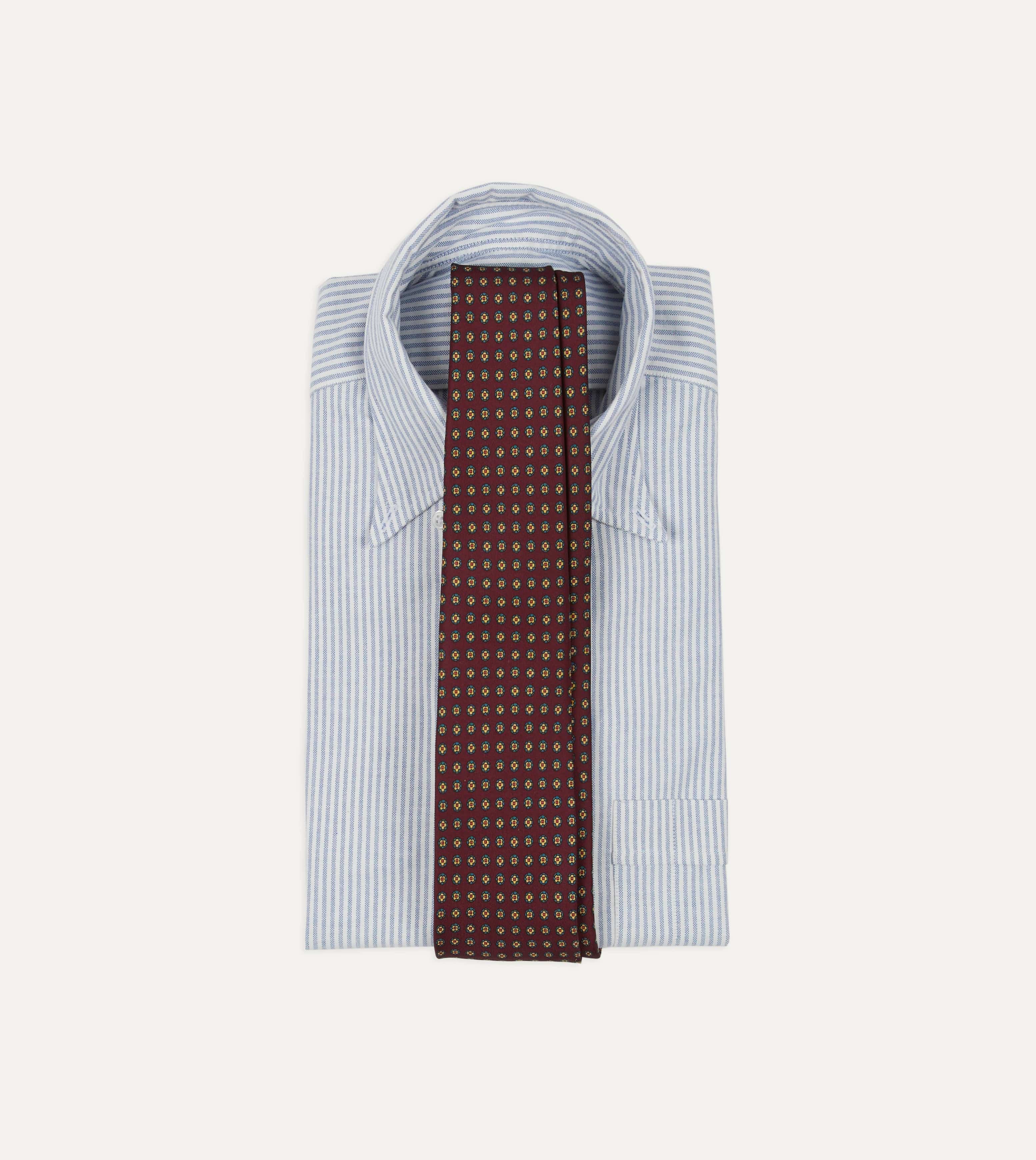 Burgundy Micro Geometric Print Silk Self Tipped Tie - Image 2