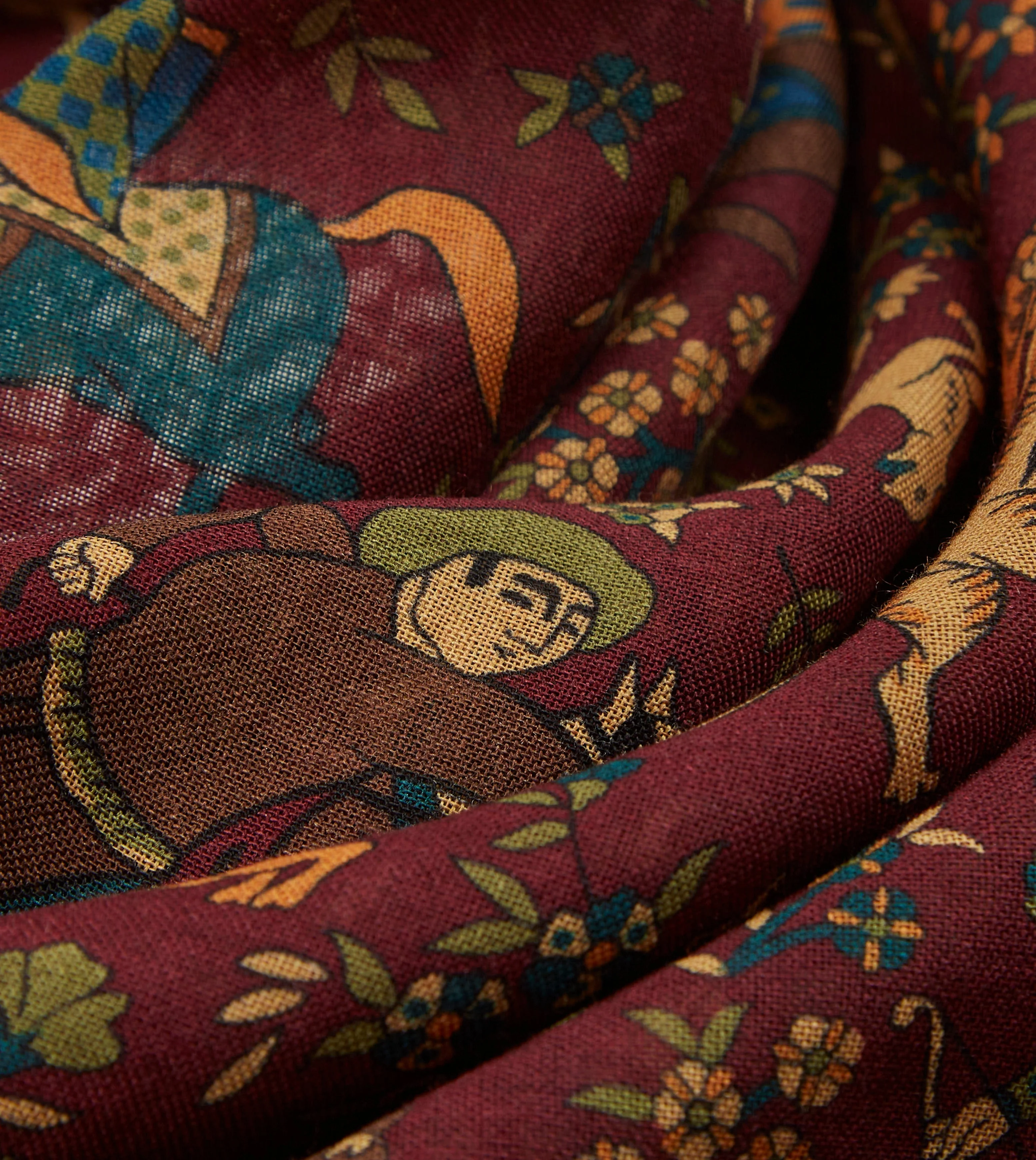Burgundy Mughal Print Wool-Silk Square Scarf - Image 2
