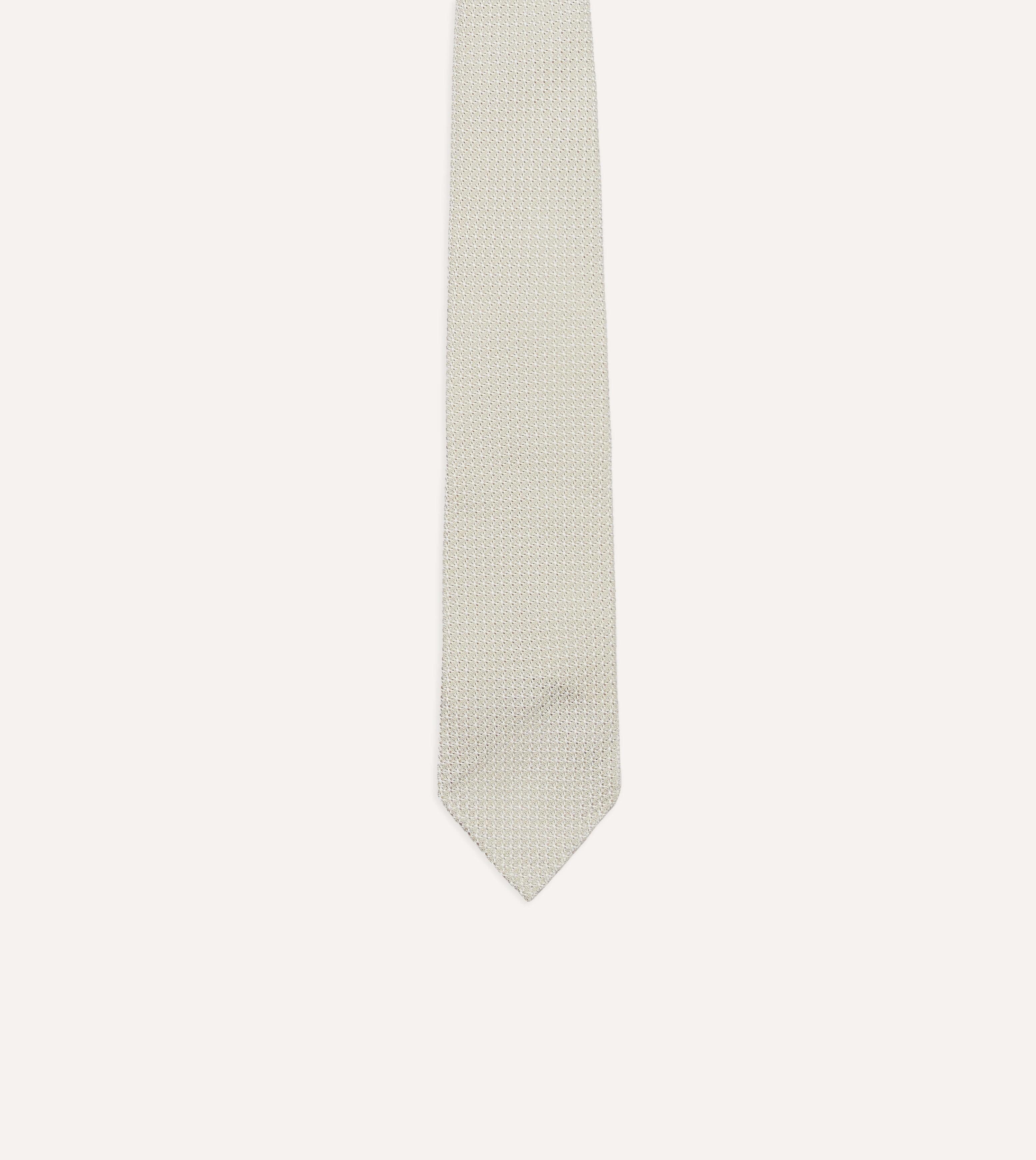 Cream Hand Rolled Large Knot Grenadine Tie - Image 4