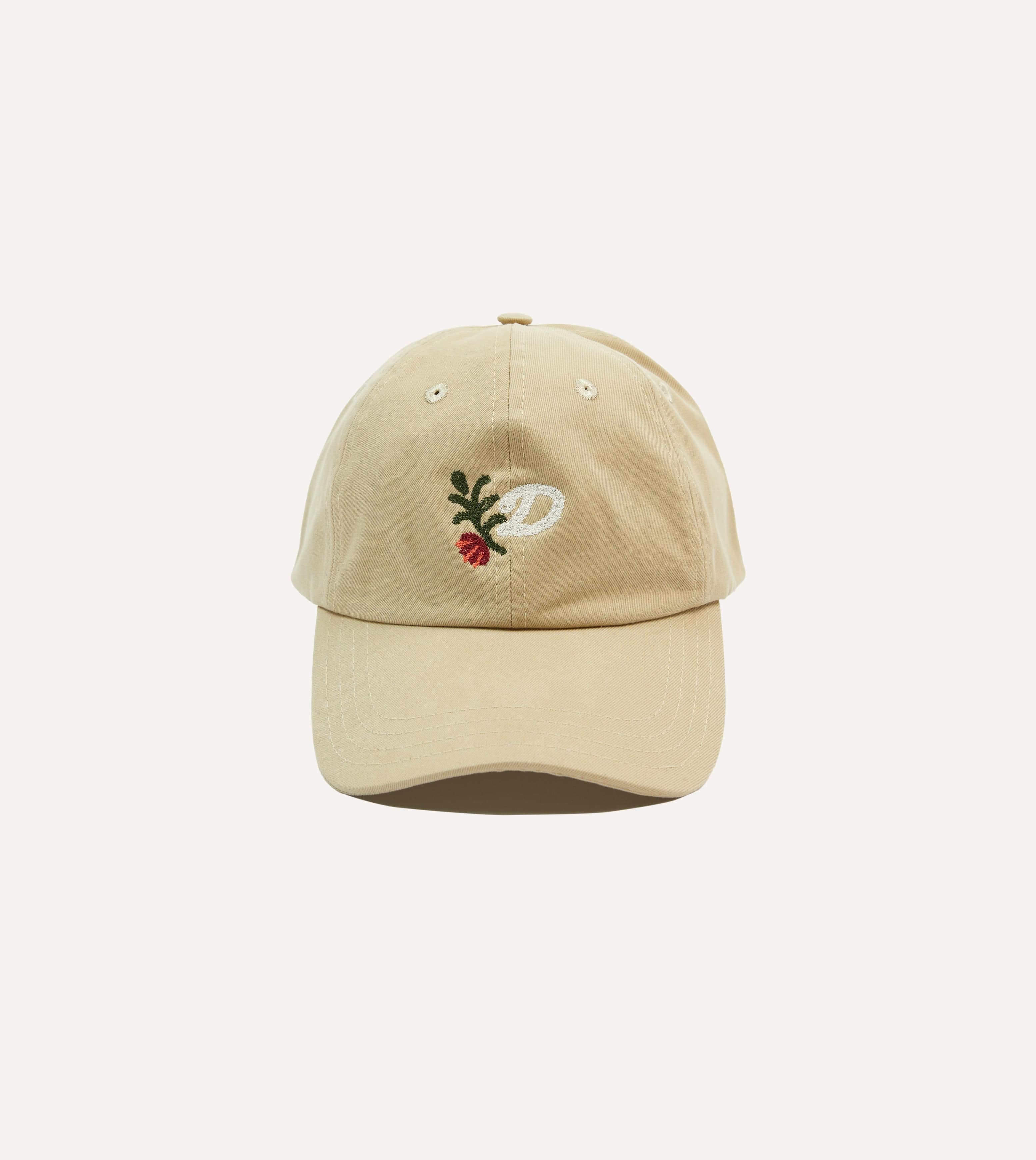 'D' Flower Emblem Cotton Twill Baseball Cap