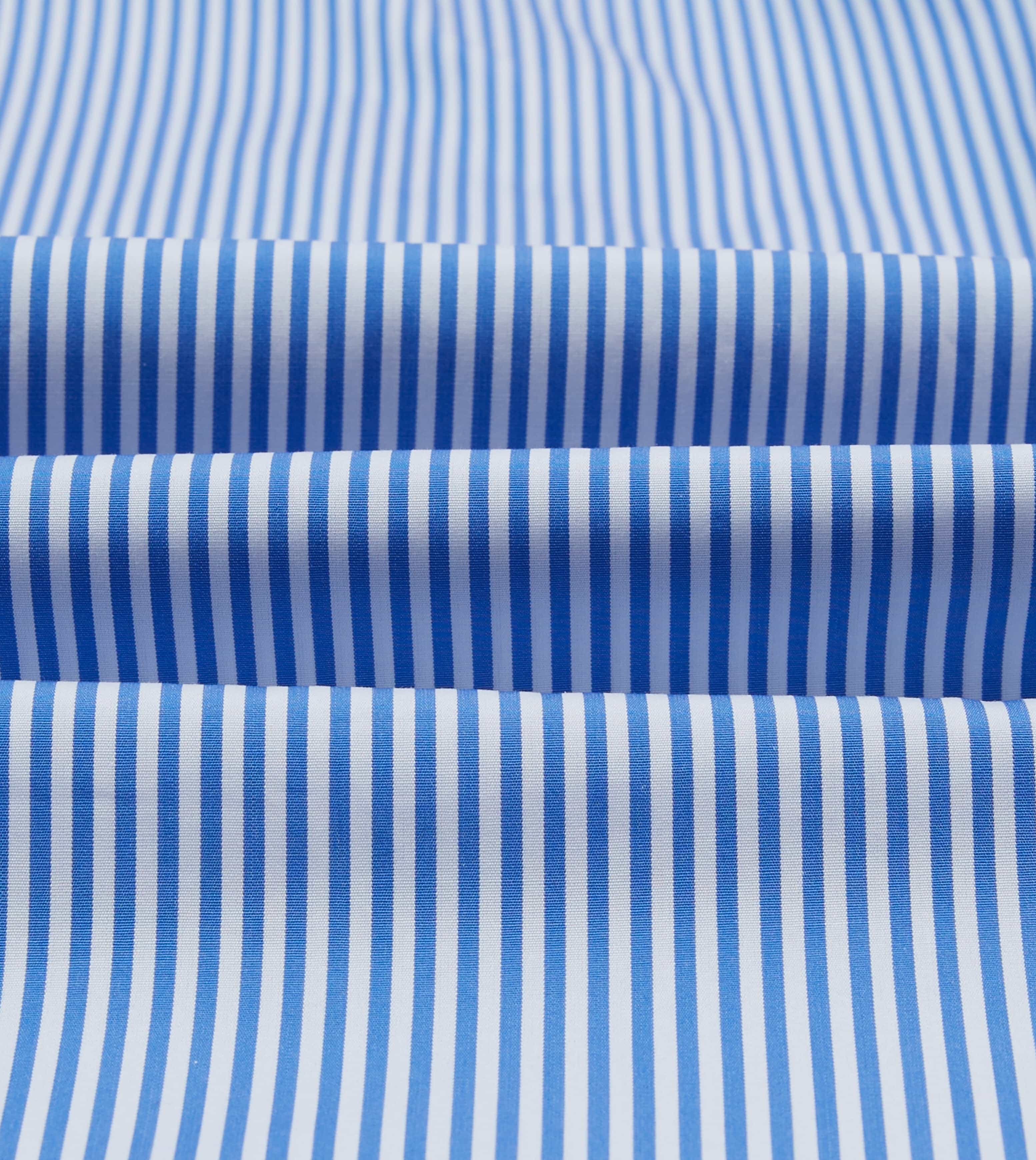 Dark Blue and White Bengal Stripe Spread Collar Cotton Poplin Shirt - Image 2
