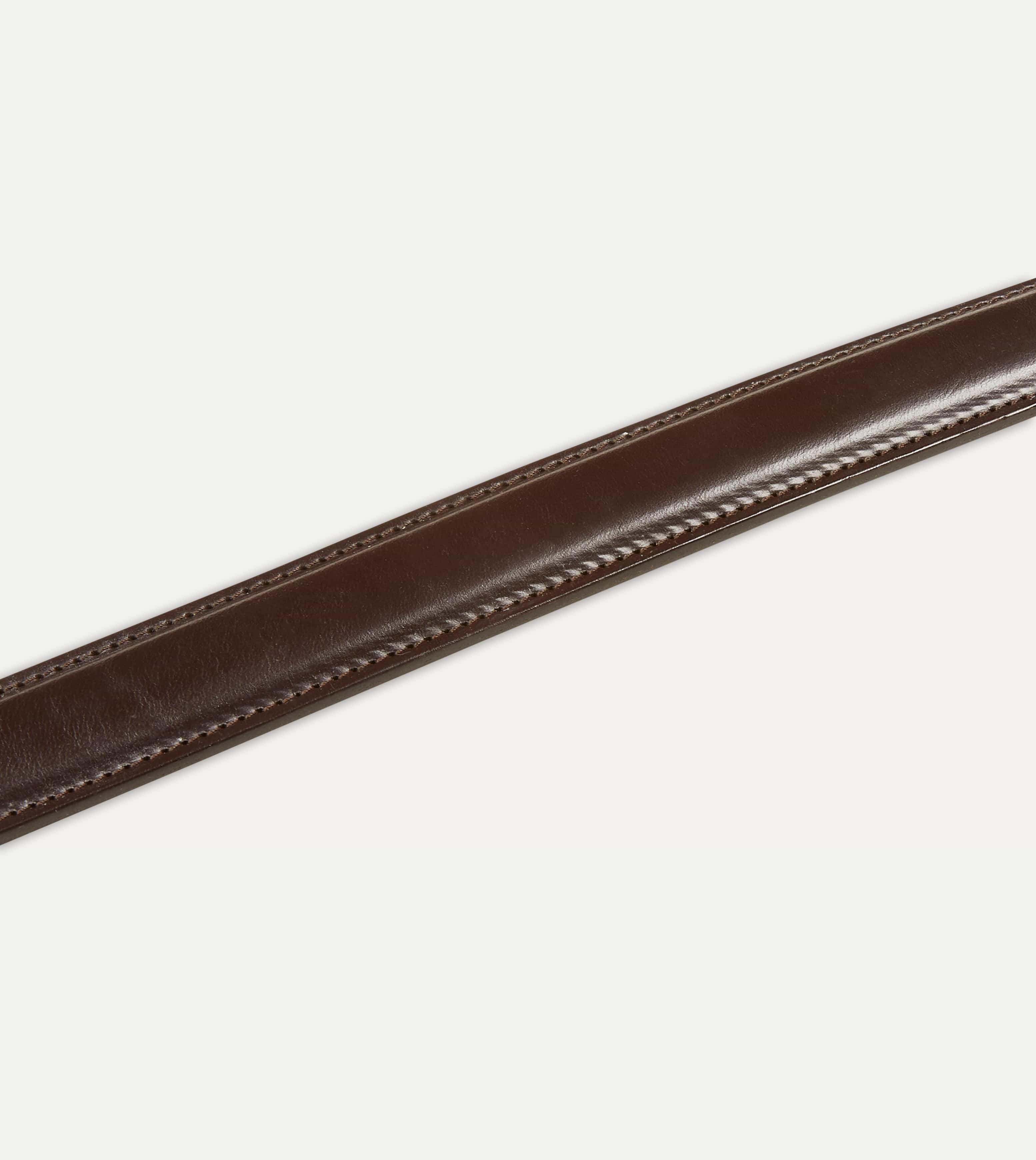 Dark Brown Fully Lined Bridle Leather Belt with Brass Buckle - Image 4