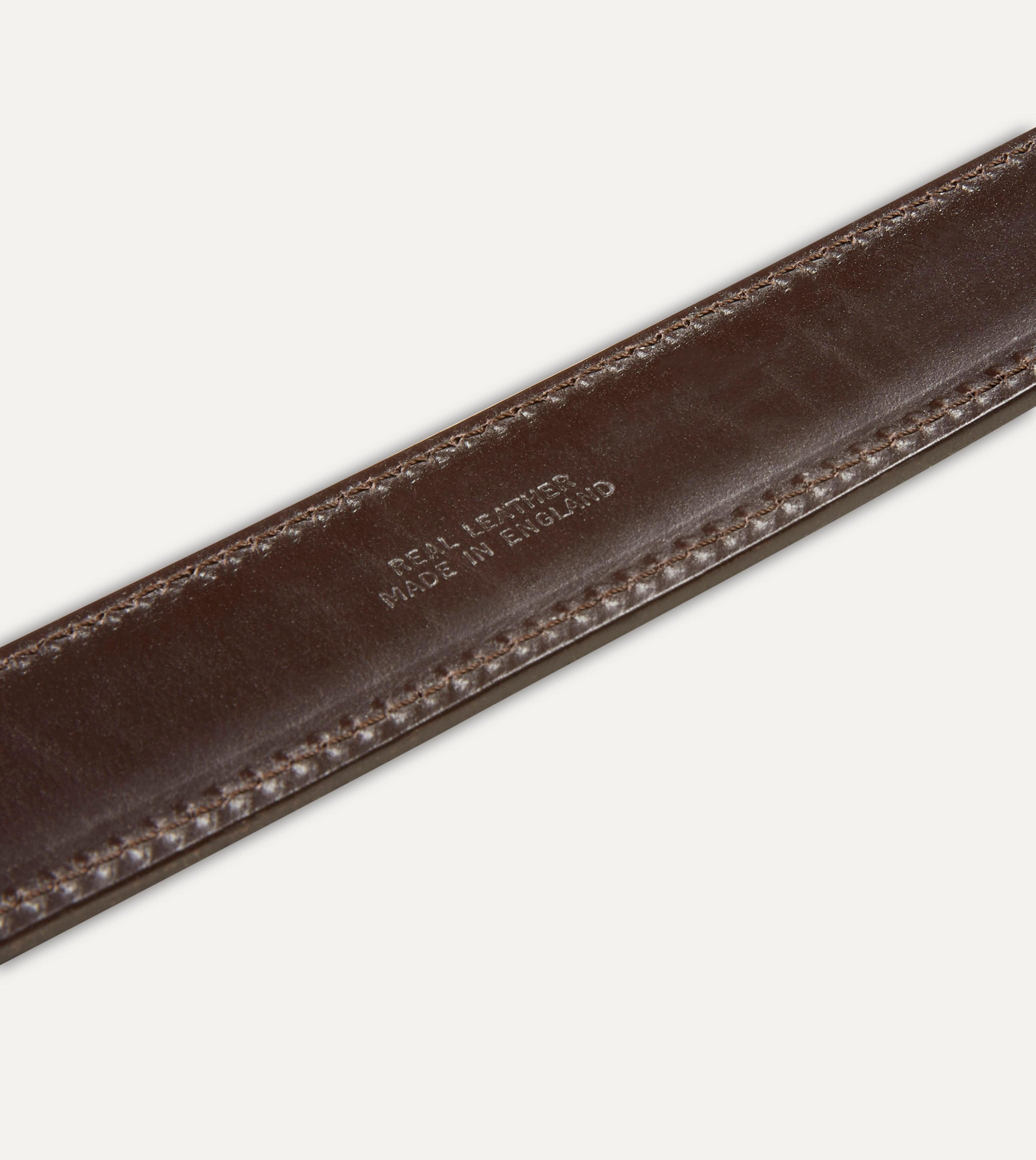 Dark Brown Fully Lined Bridle Leather Belt with Brass Buckle - Image 5
