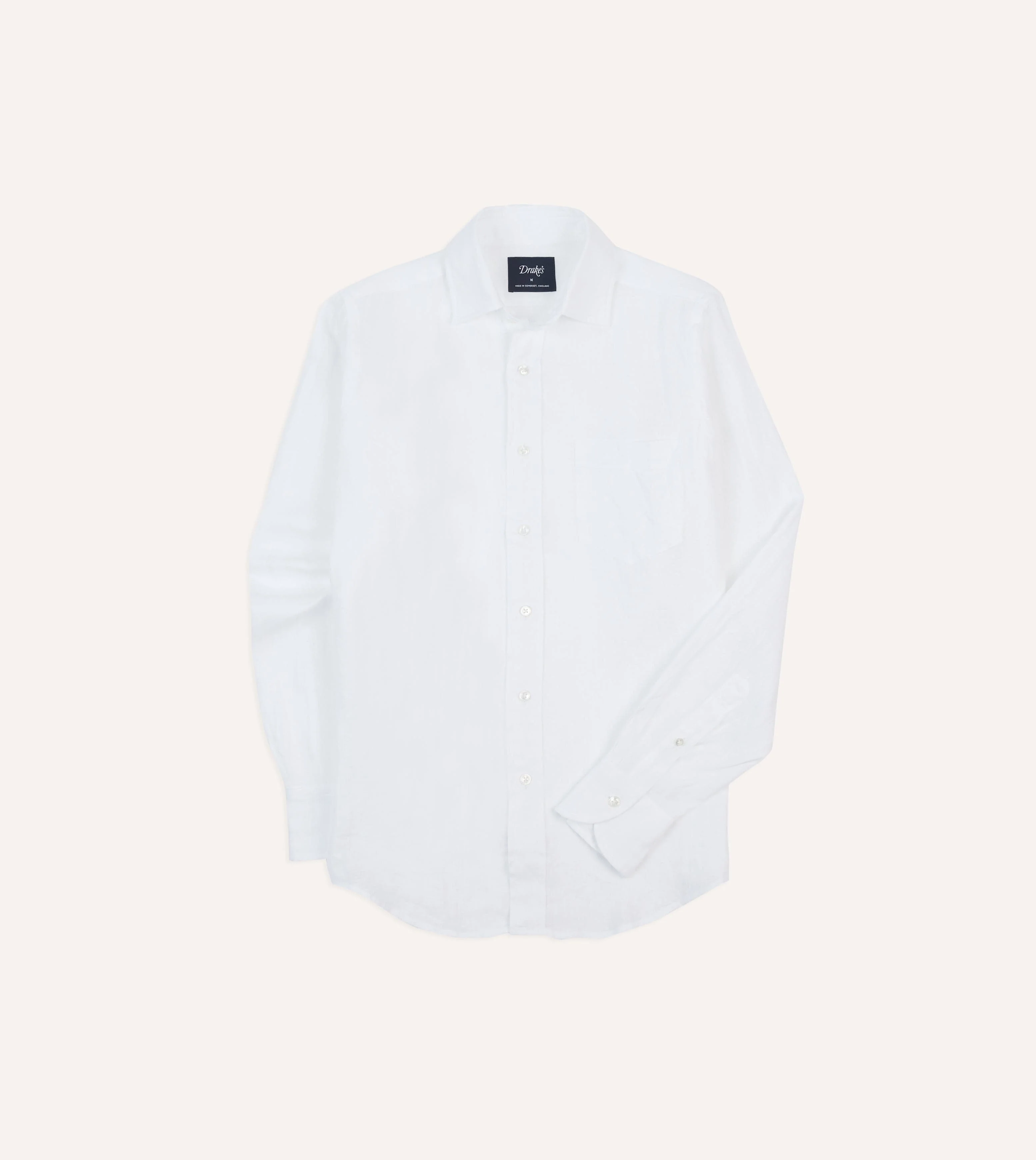 White Linen Spread Collar Shirt