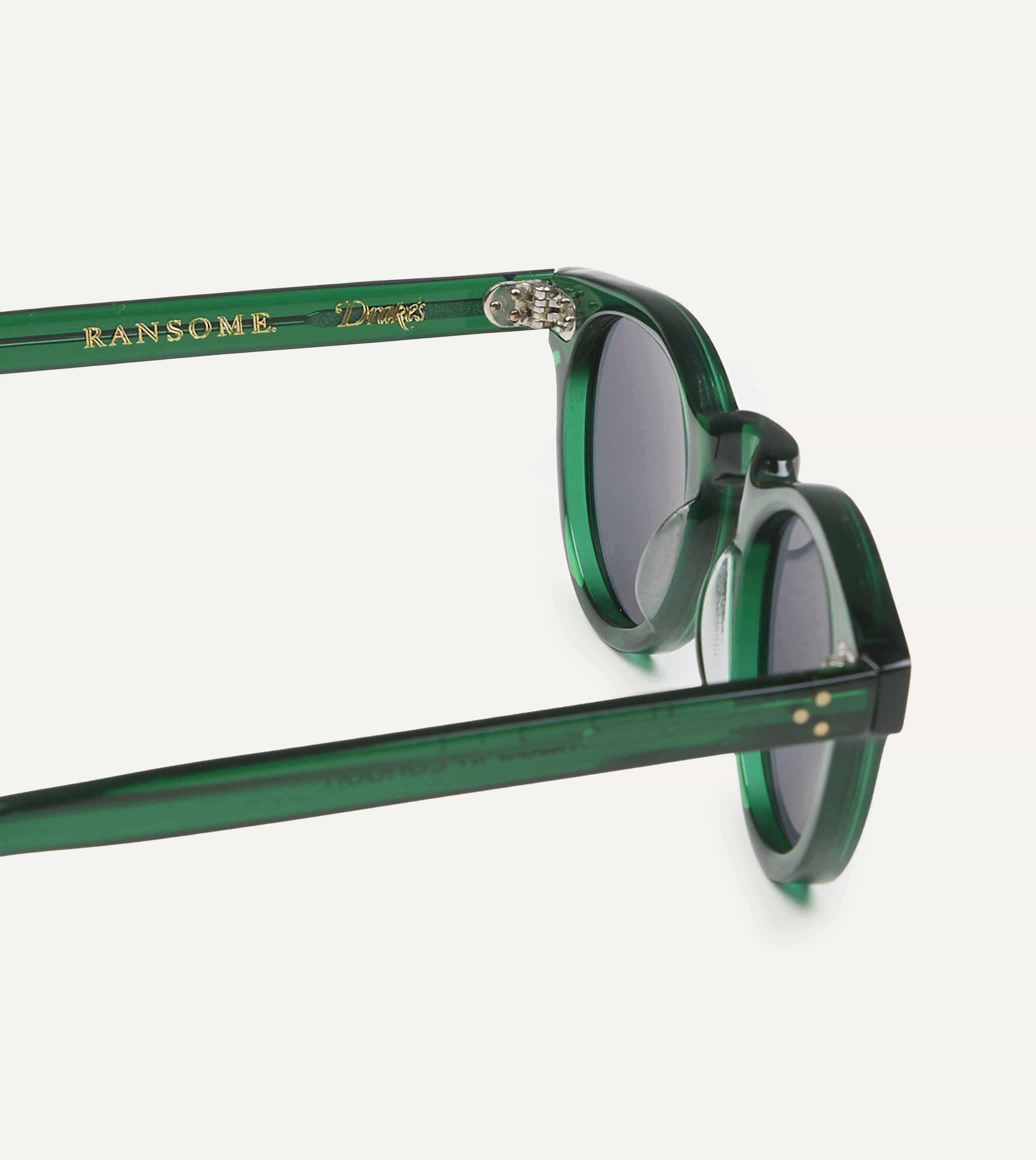 Drake's by Ransome Dark Green Panto Frame Sunglasses - Image 4