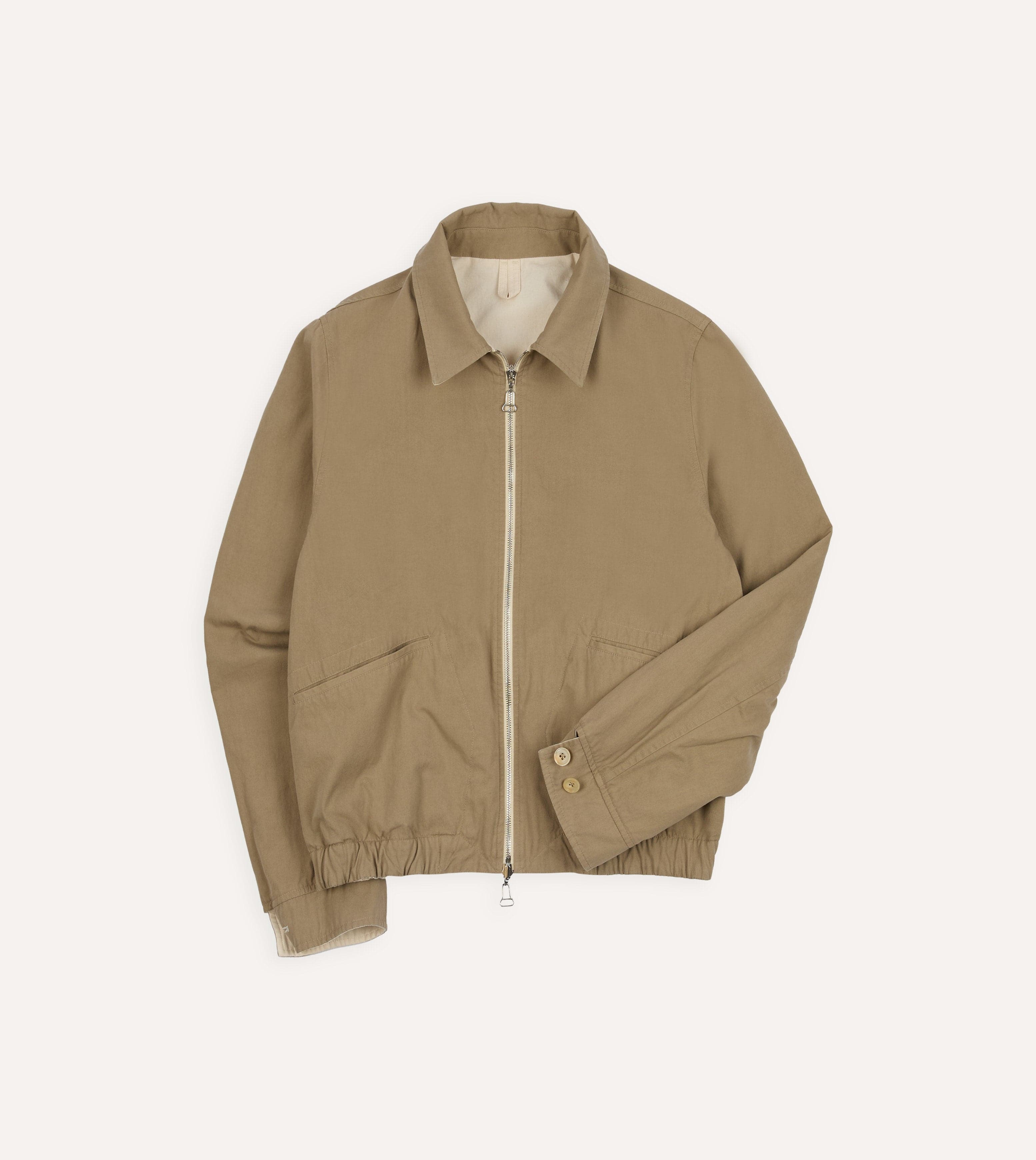 Ecru and Tan Reversible Cotton Blouson Jacket - Image 3
