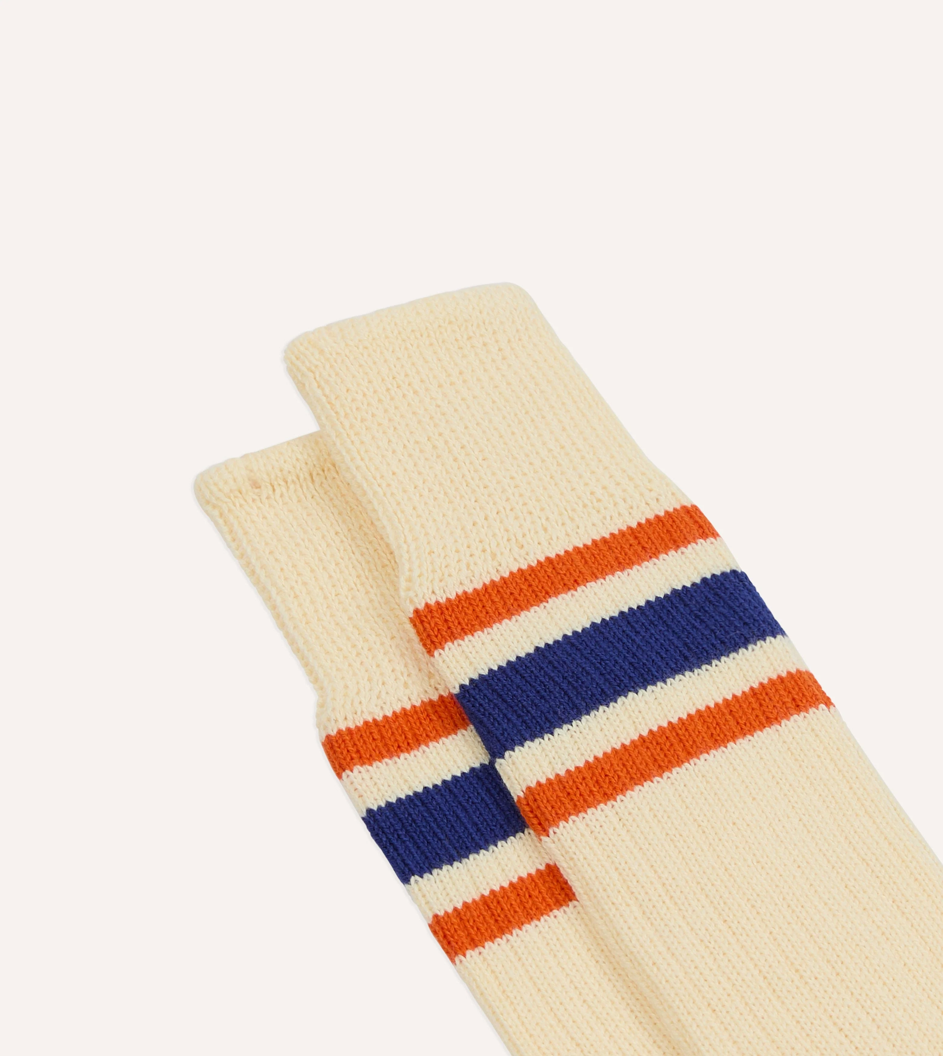Ecru, Blue and Orange Striped Sport Socks - Image 3