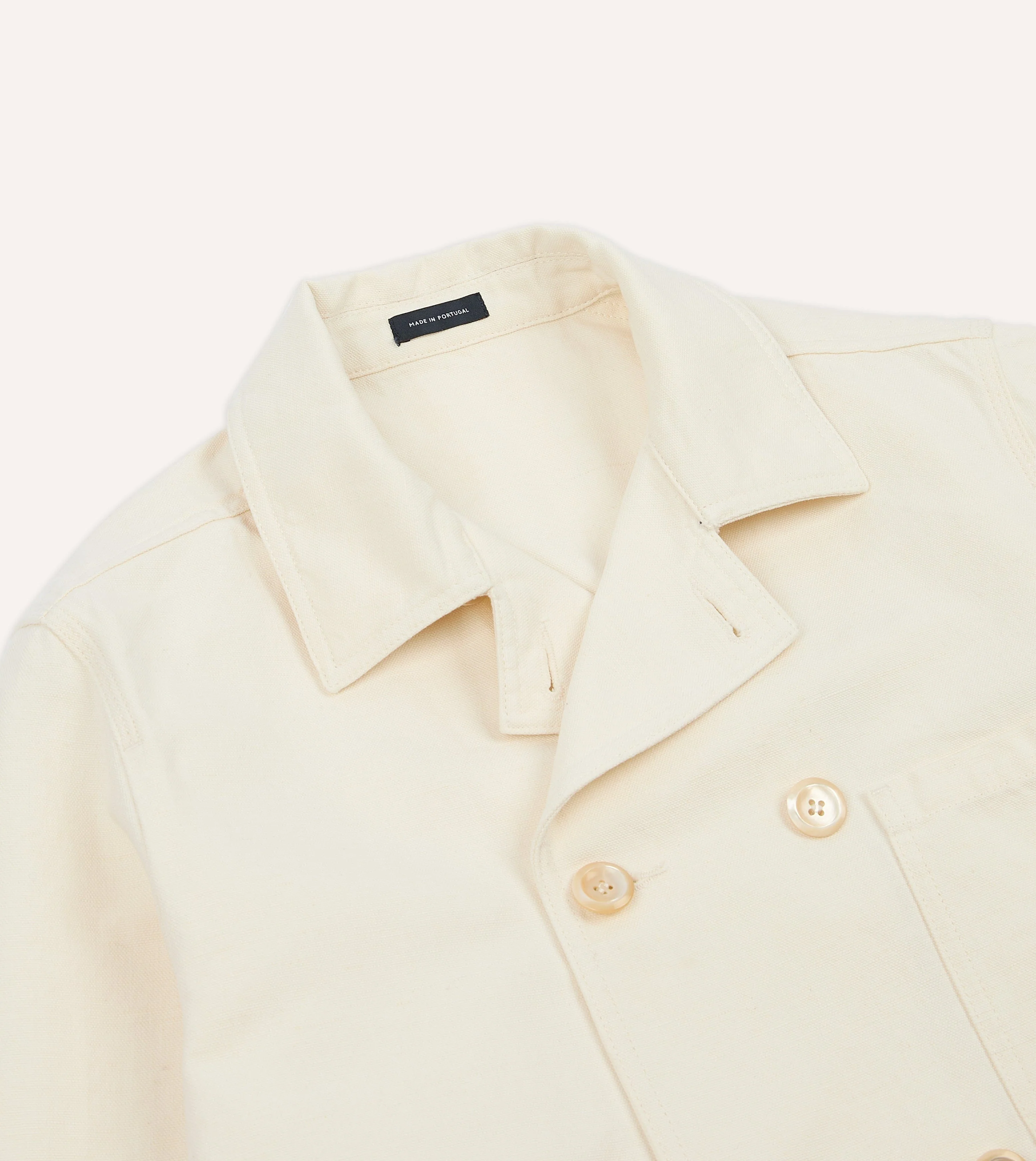 Ecru Cotton-Linen Double-Breasted Chore Coat - Image 4