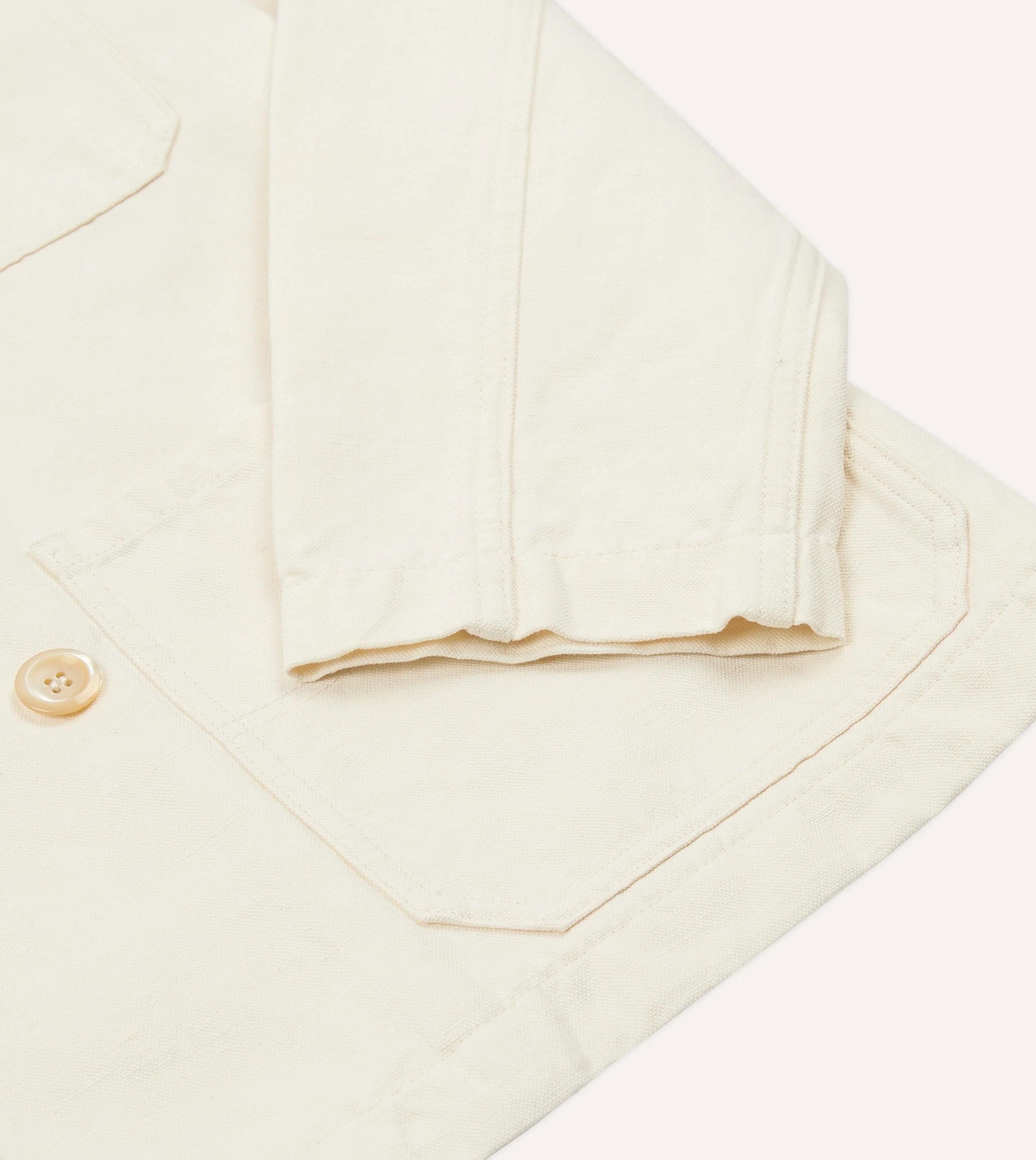 Ecru Cotton-Linen Double-Breasted Chore Coat - Image 7