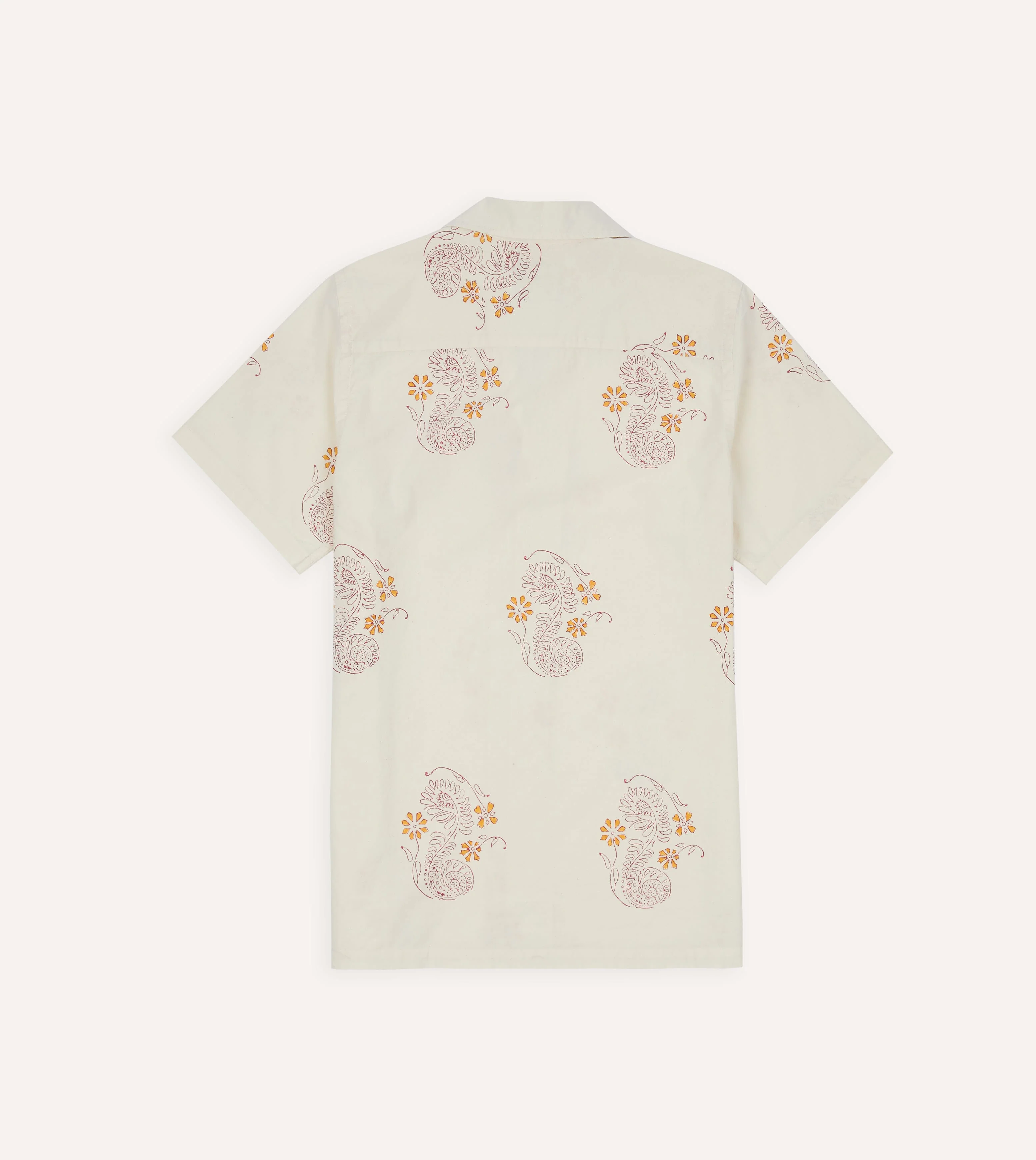 Ecru Floral Block Print Cotton Camp Collar Short Sleeve Shirt - Image 6
