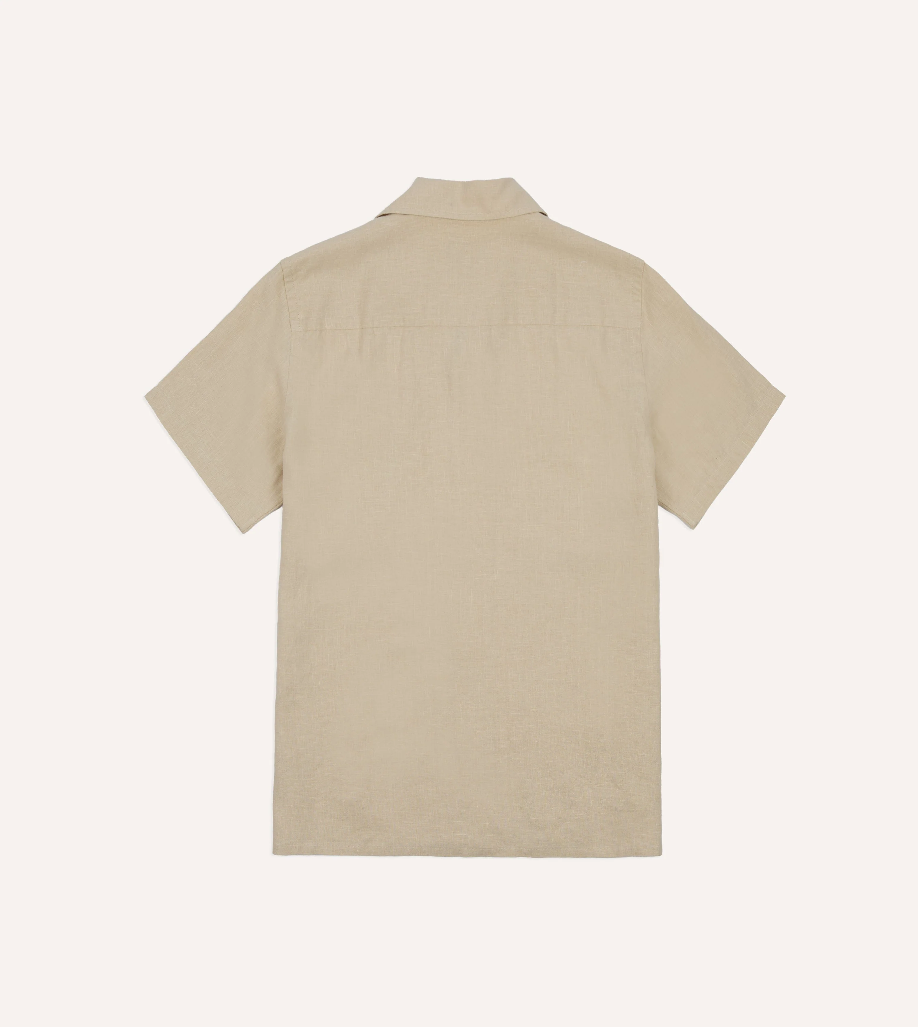 Ecru Linen Short Sleeve Camp Collar Military Shirt - Image 7